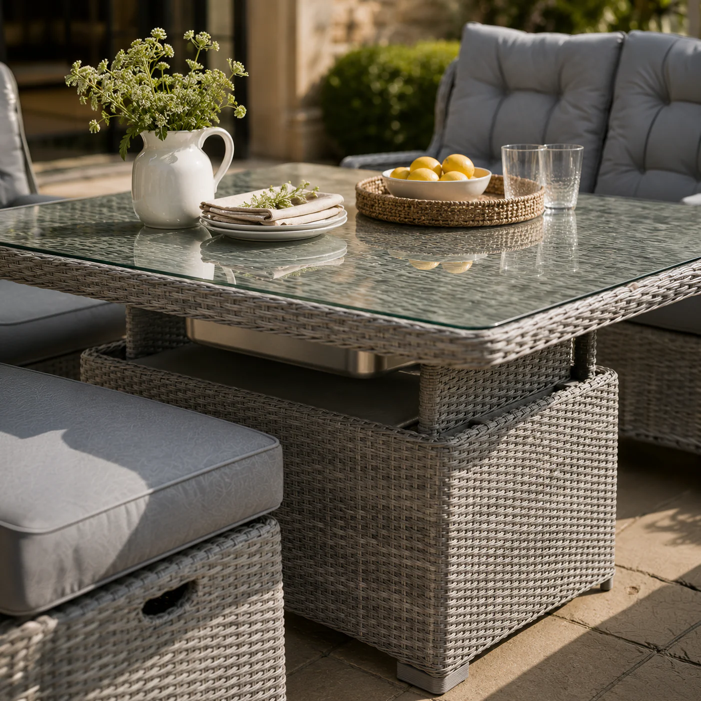 Archie Garden 6 Piece Reclining Sofa Dining Set with Rising Table & Ice Bucket - Image 6