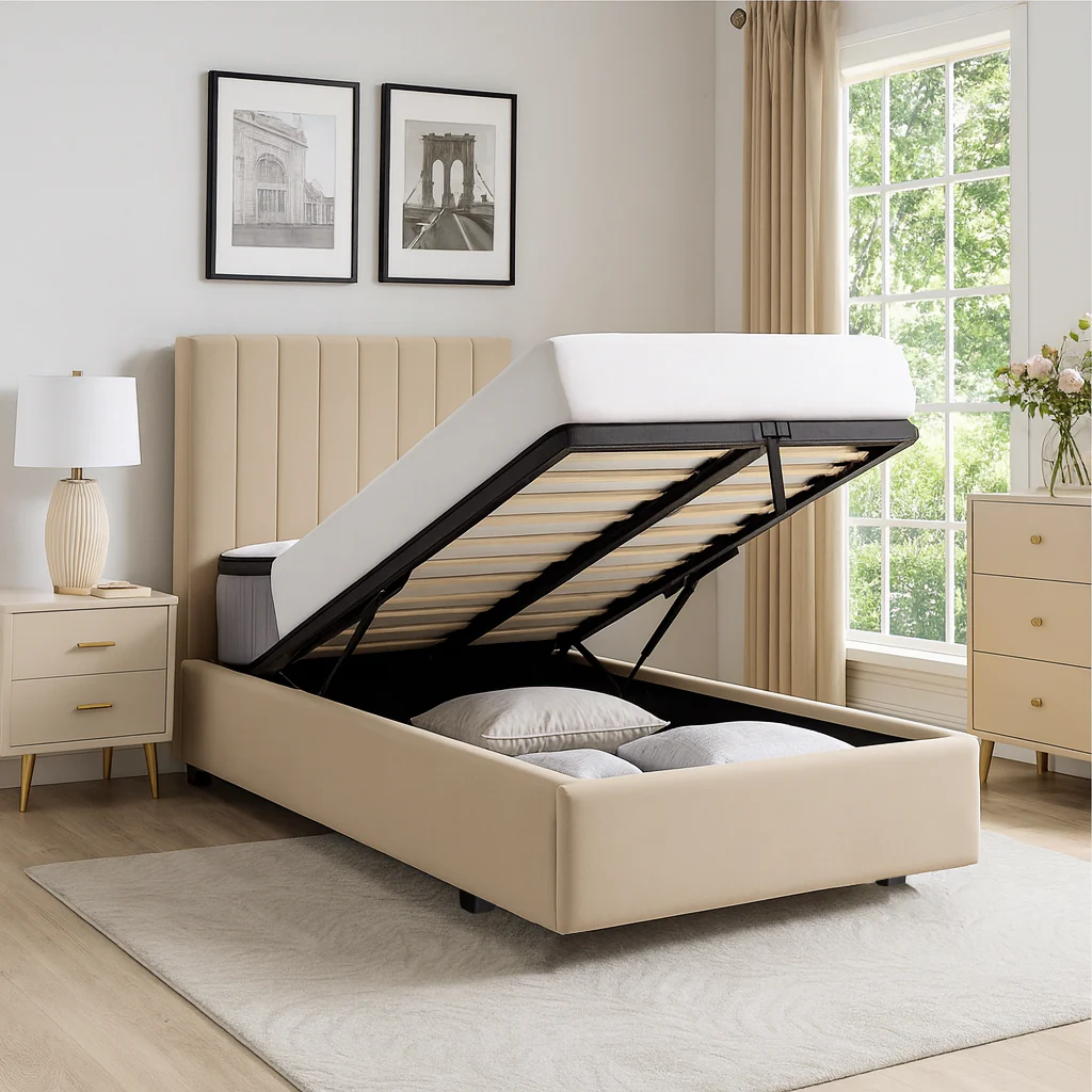 Bantry 3ft Single Ottoman Fabric Bed | Biscuit