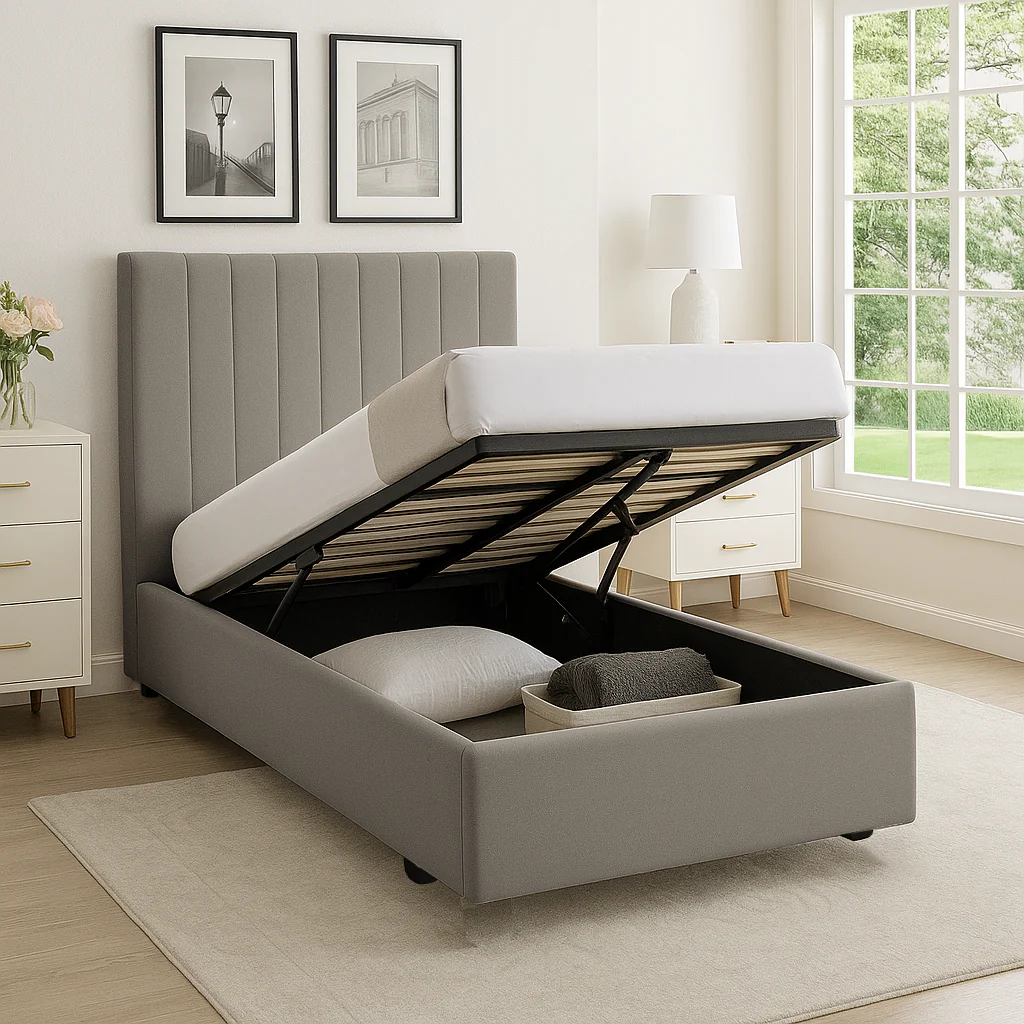 Bantry 3ft Single Ottoman Fabric Bed | Latte