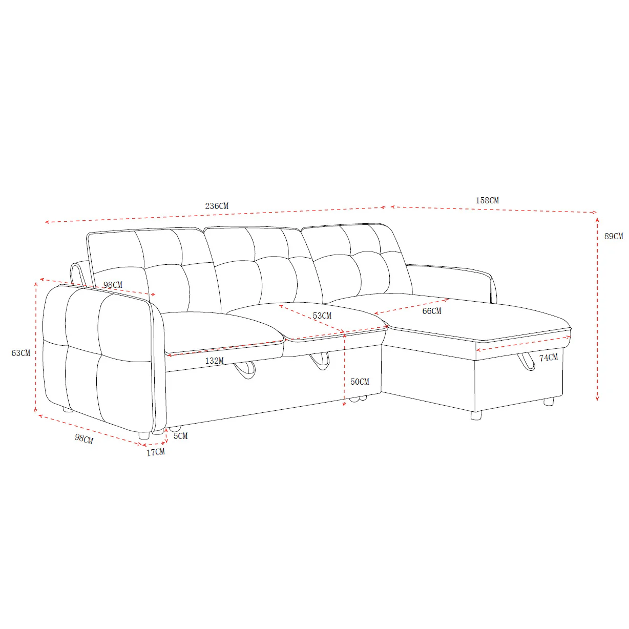 Brunswick 3 Seater Modular Pull Out Sofa Bed | Grey - Image 6