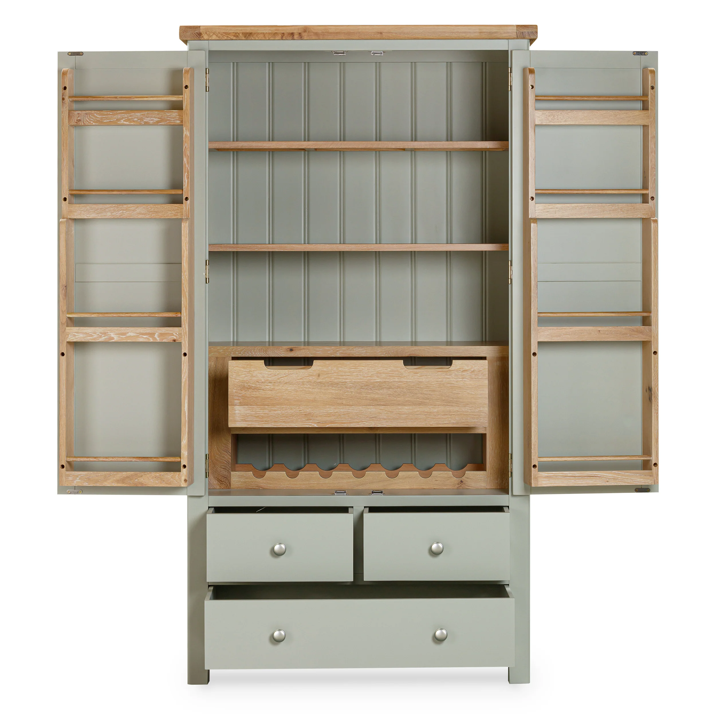 Burford Sage Green Painted Oak Double Larder Unit - Image 4