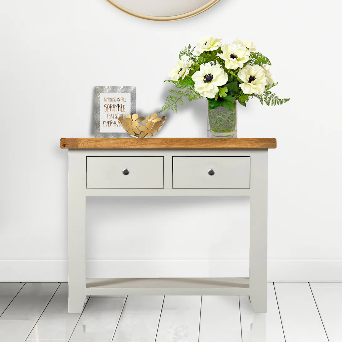 Cambridge Grey Painted Oak 2 Drawer Console Table - Image 5