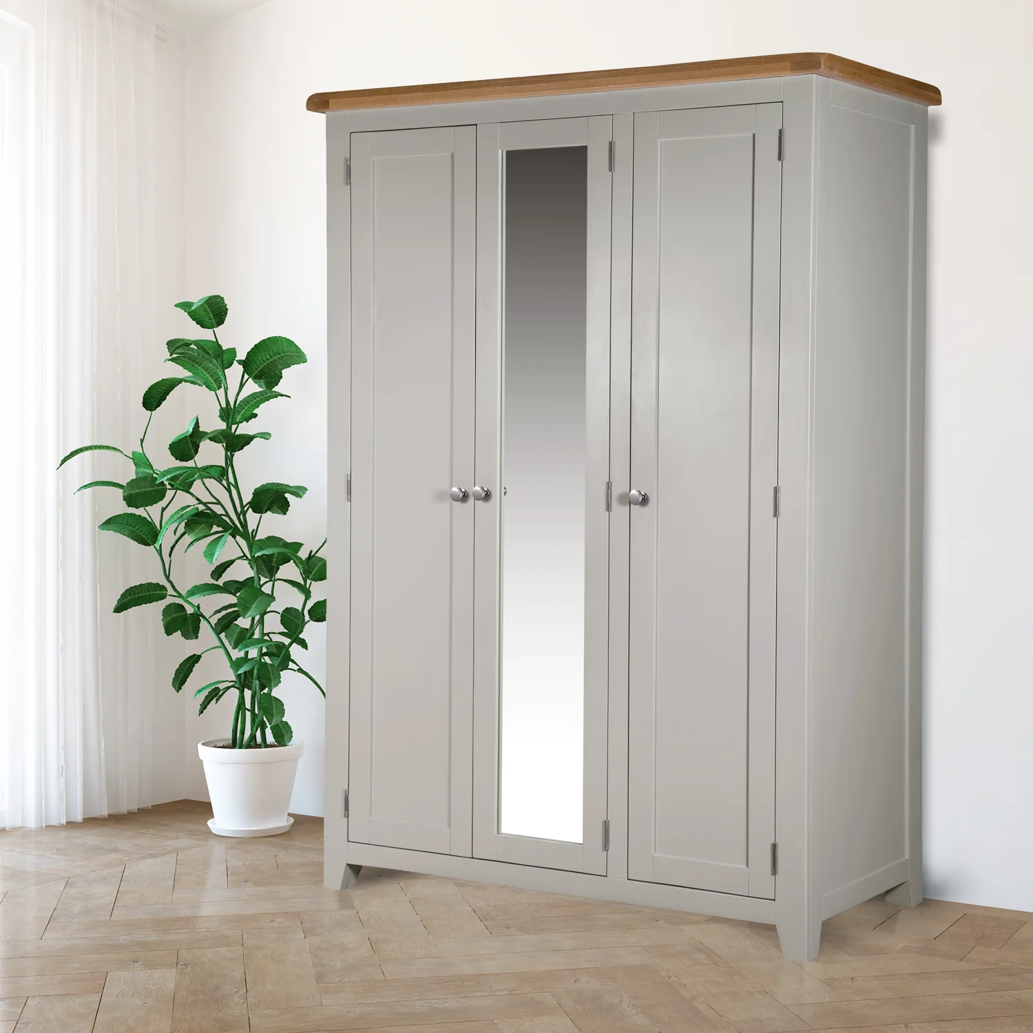 Cambridge Grey Painted Oak 3 Door Full Hanging Wardrobe - Image 3