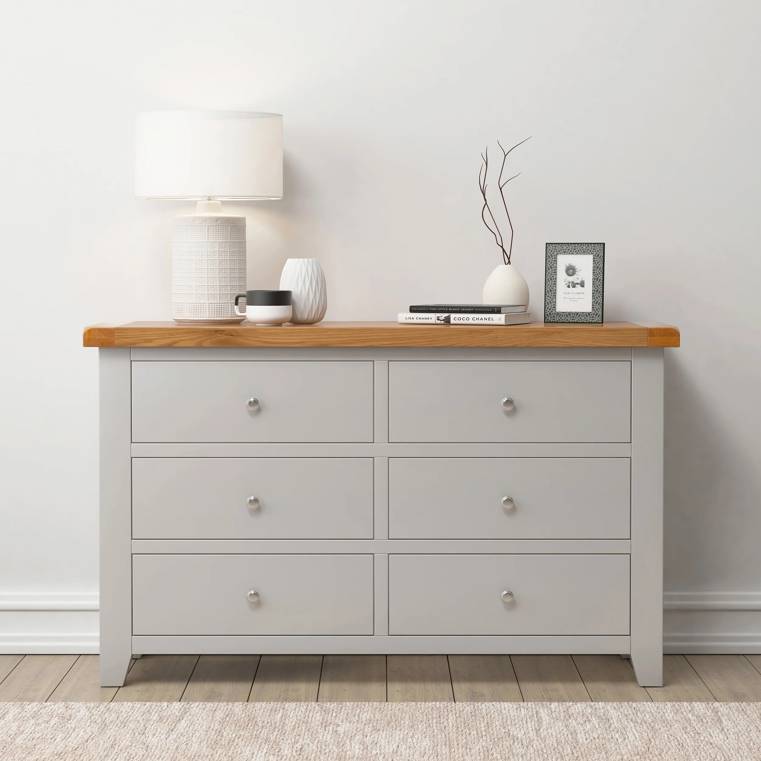 Cambridge Grey Painted Oak 6 Drawer Chest