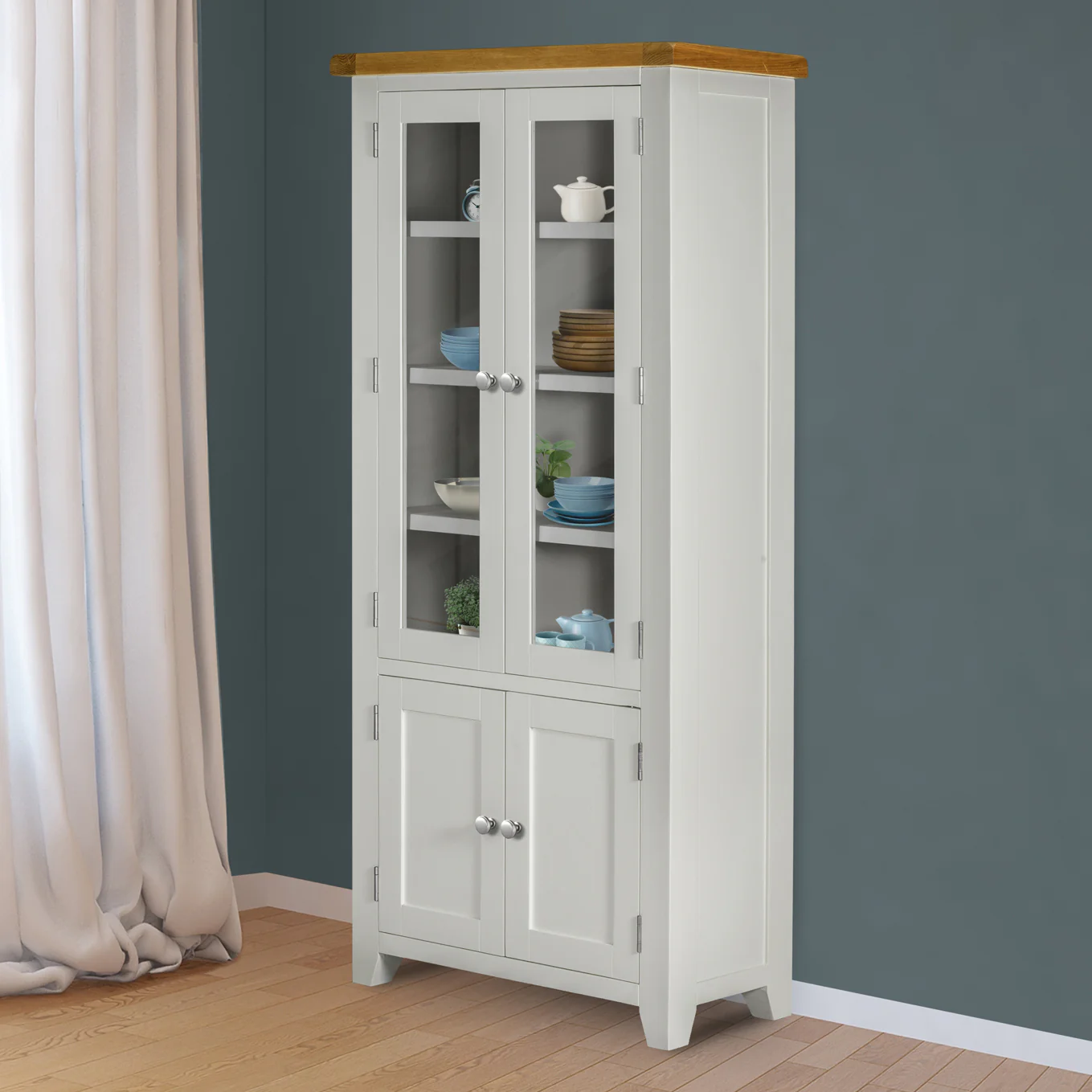 Cambridge Grey Painted Oak Display Cabinet - Image 3