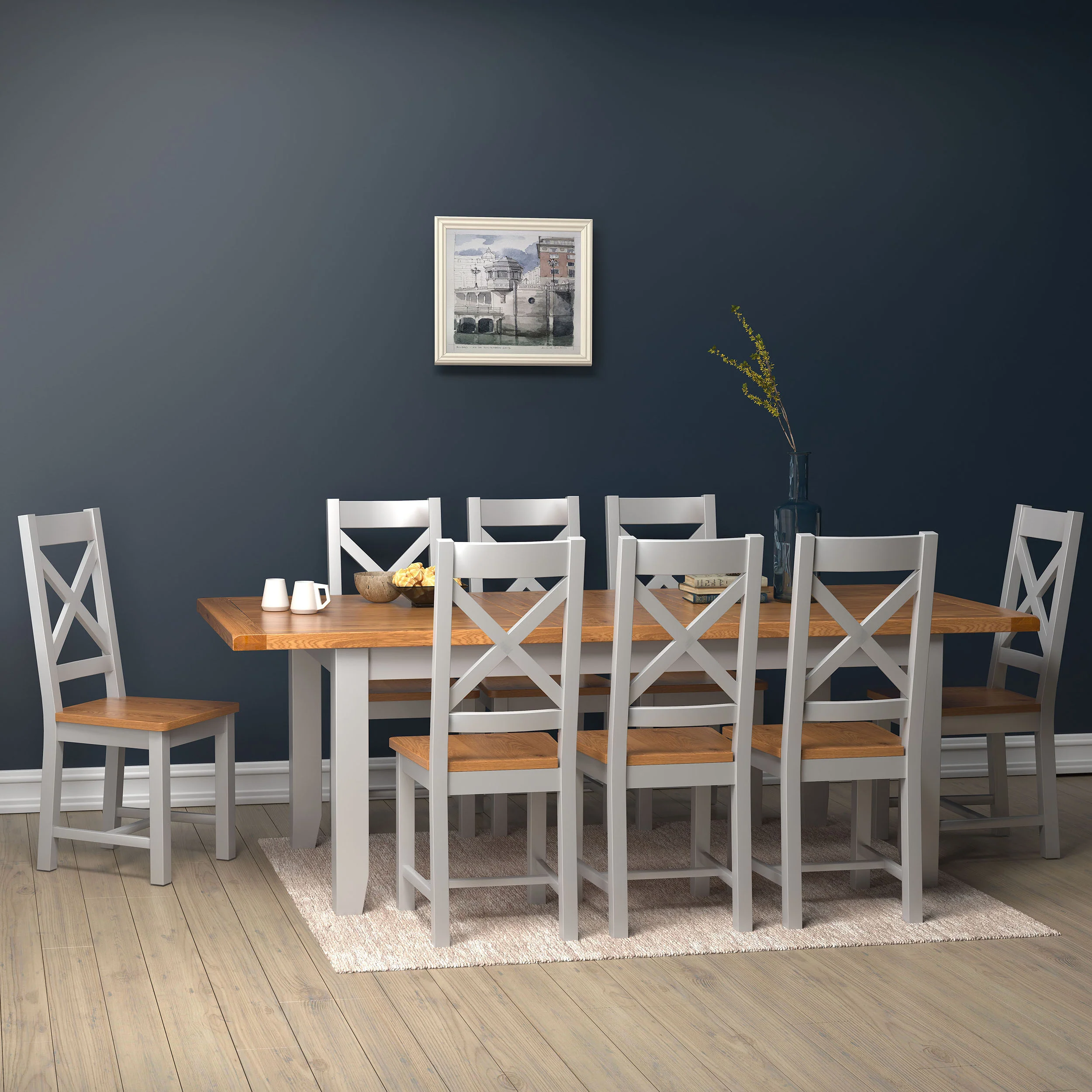Cambridge Grey Painted Oak Large Extending Dining Table (1.8 m-2.3 m)