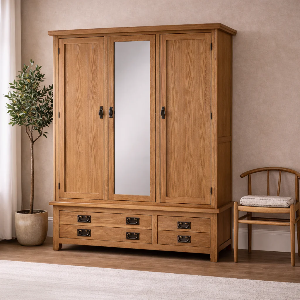 Cambridge Oak 3 Door 2 Drawer Wardrobe