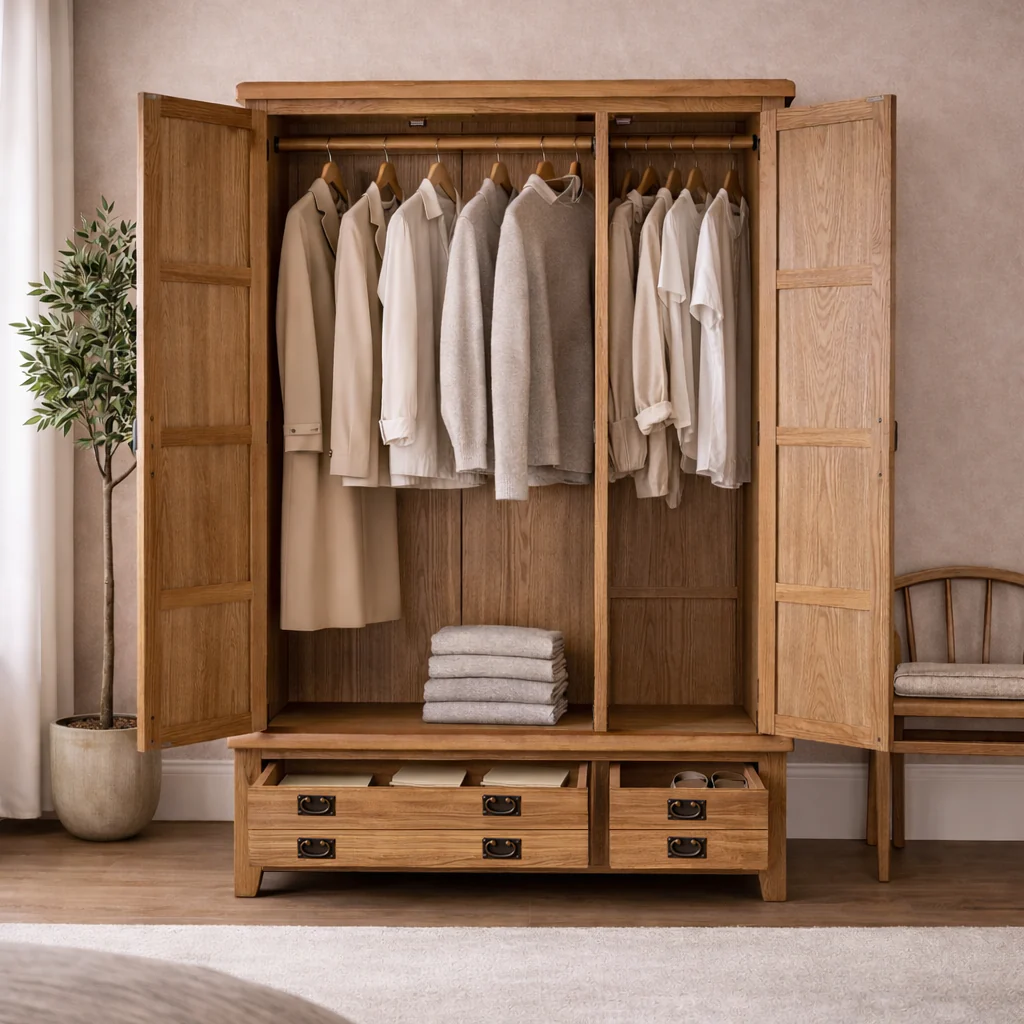 Cambridge Oak 3 Door 2 Drawer Wardrobe - Image 2