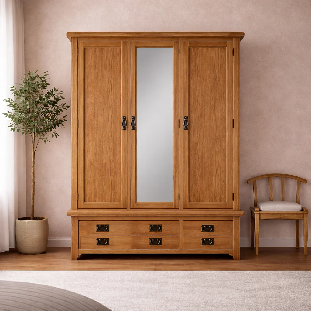 Cambridge Oak 3 Door 2 Drawer Wardrobe - Image 3