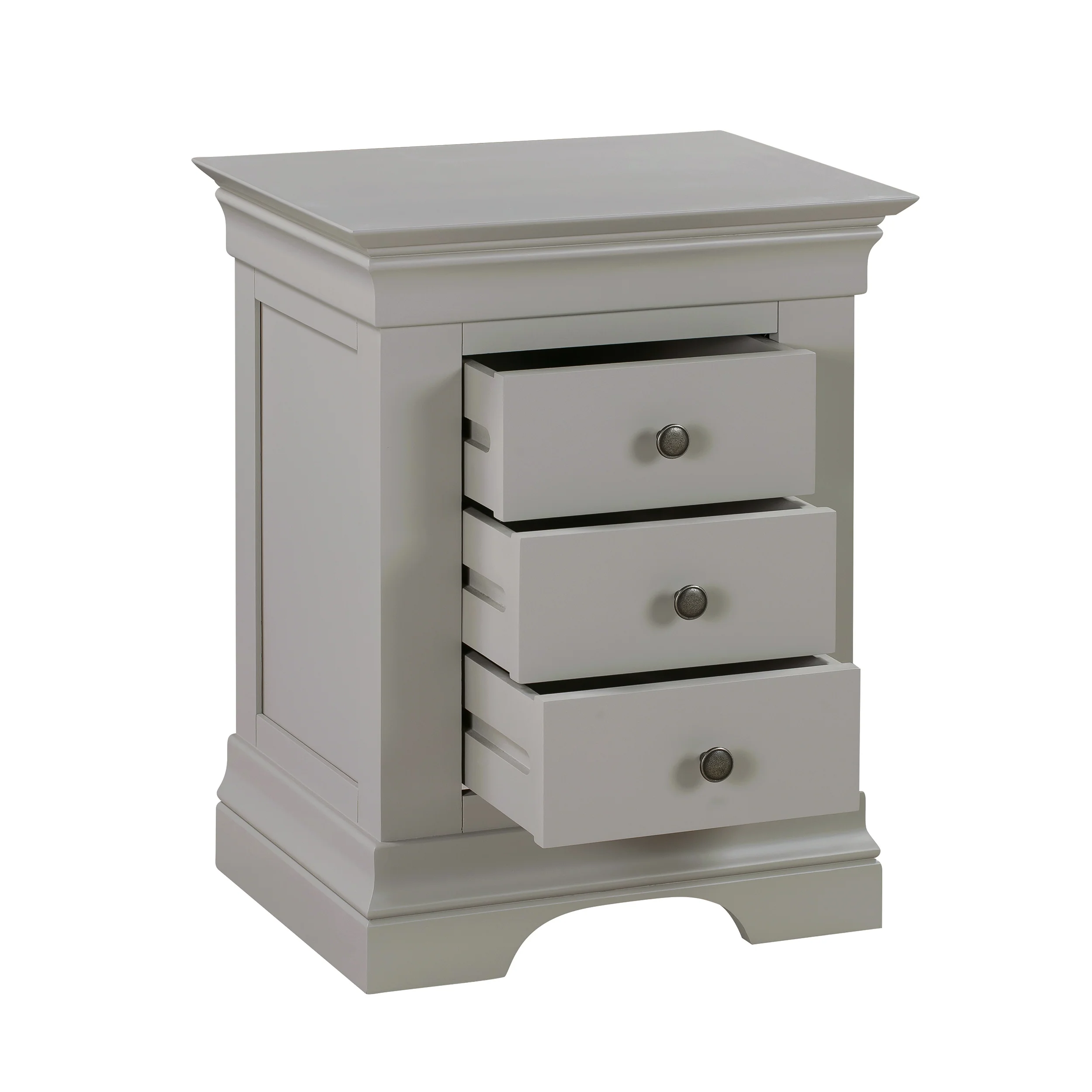Chantilly Pebble Grey 3 Drawer Bedside Table - Image 3