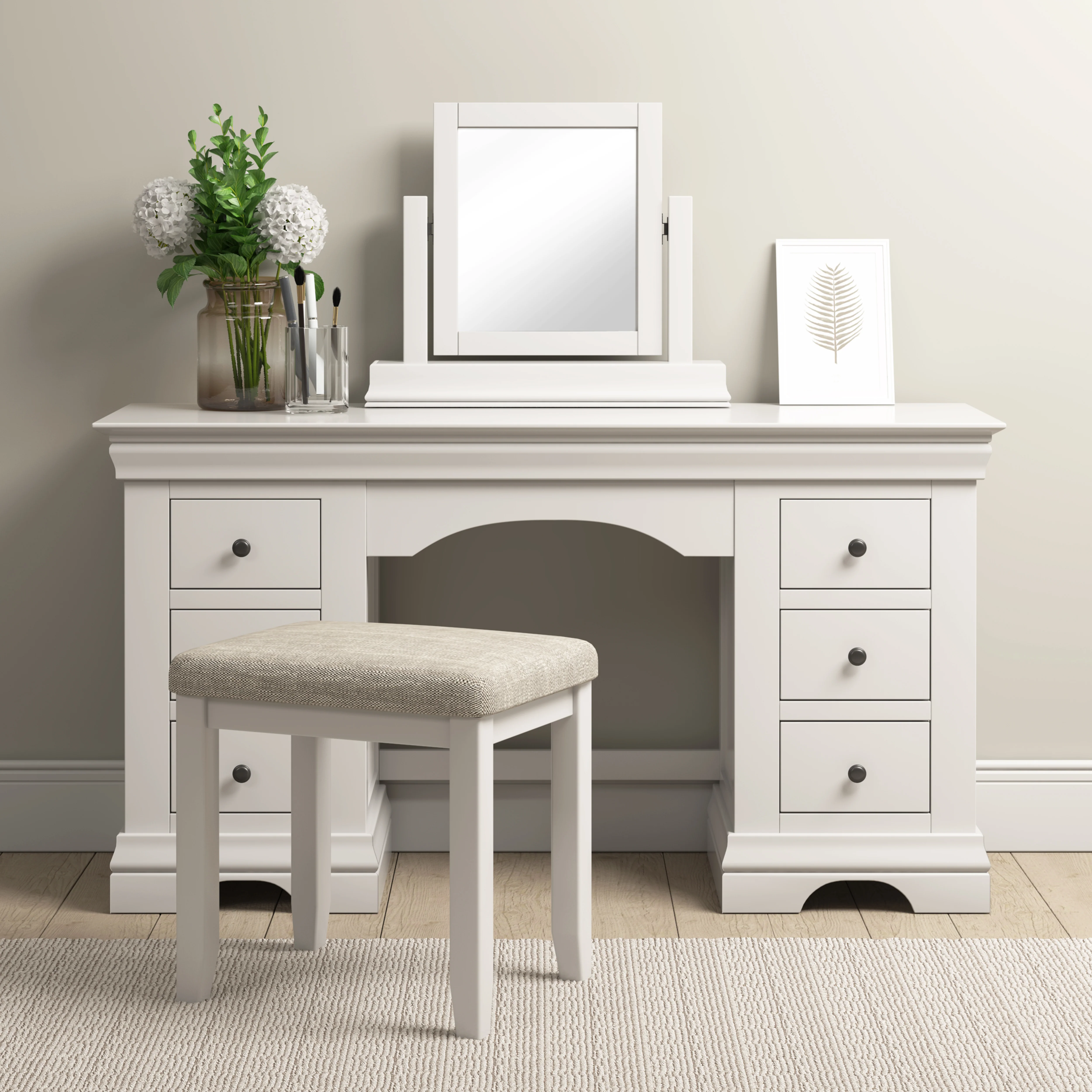 Chantilly Warm White Double Pedestal Dressing Table