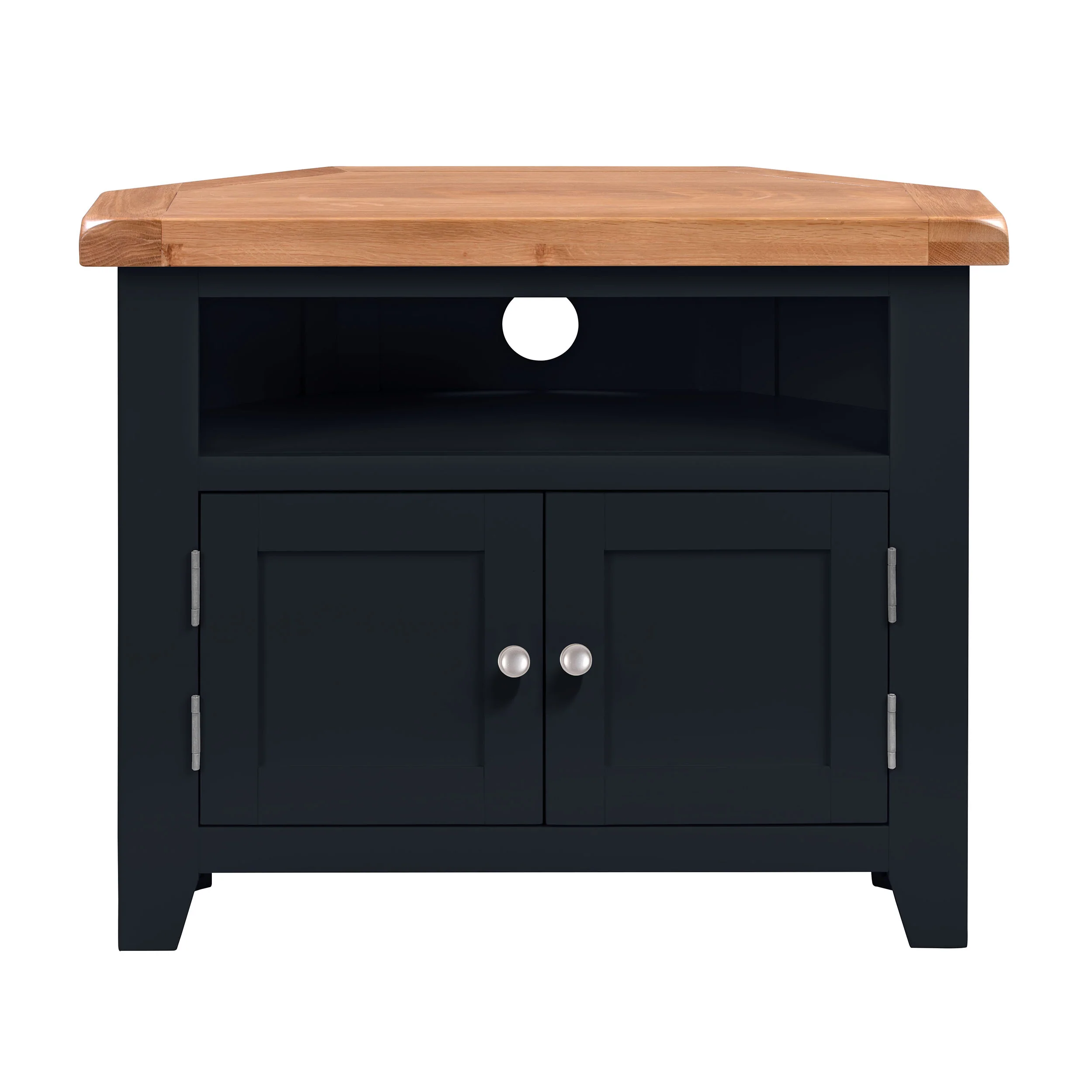 Chatsworth Blue Painted Oak Corner TV Unit- Grade B - Image 4