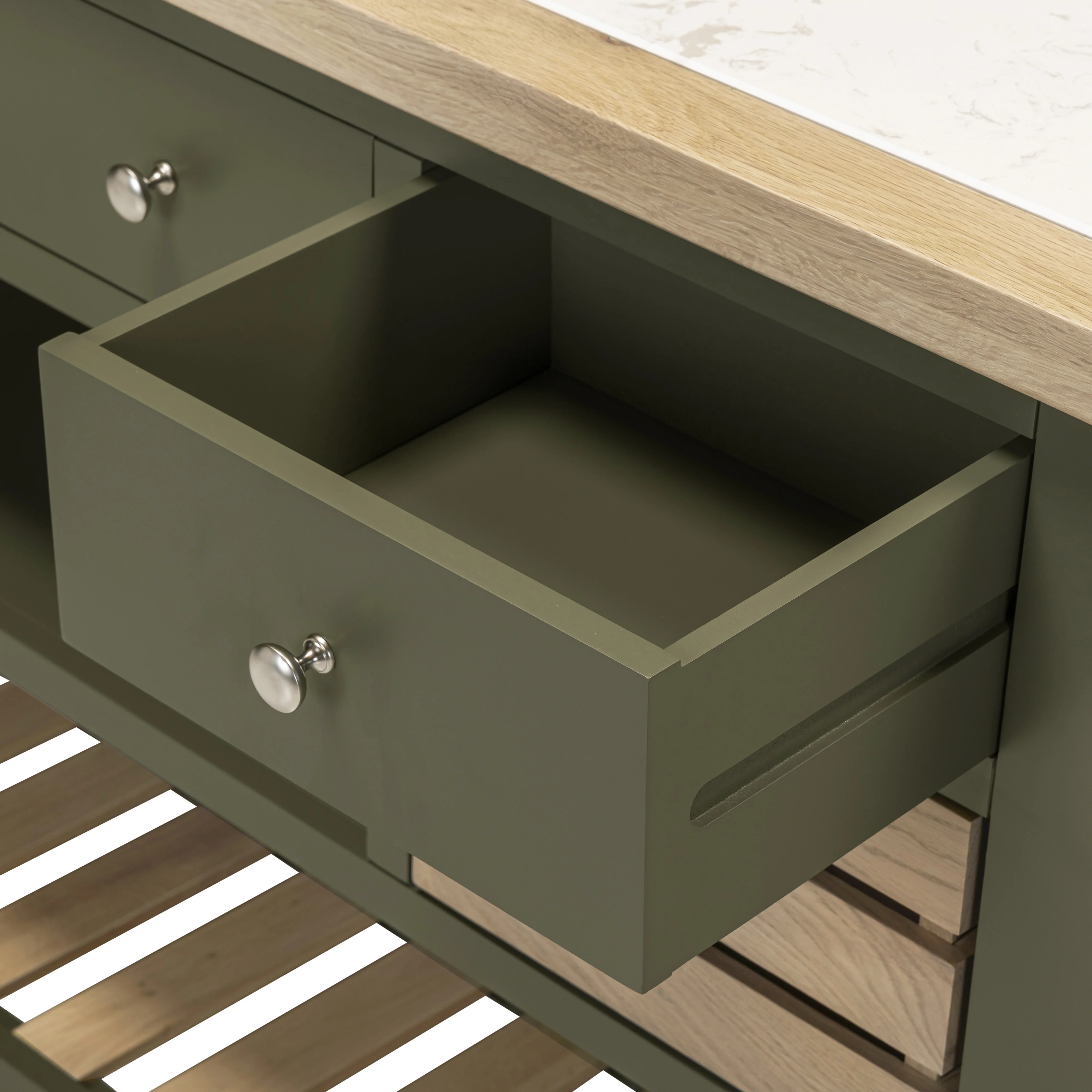 Chester Forest Green Large Kitchen Island with White Top - Image 8