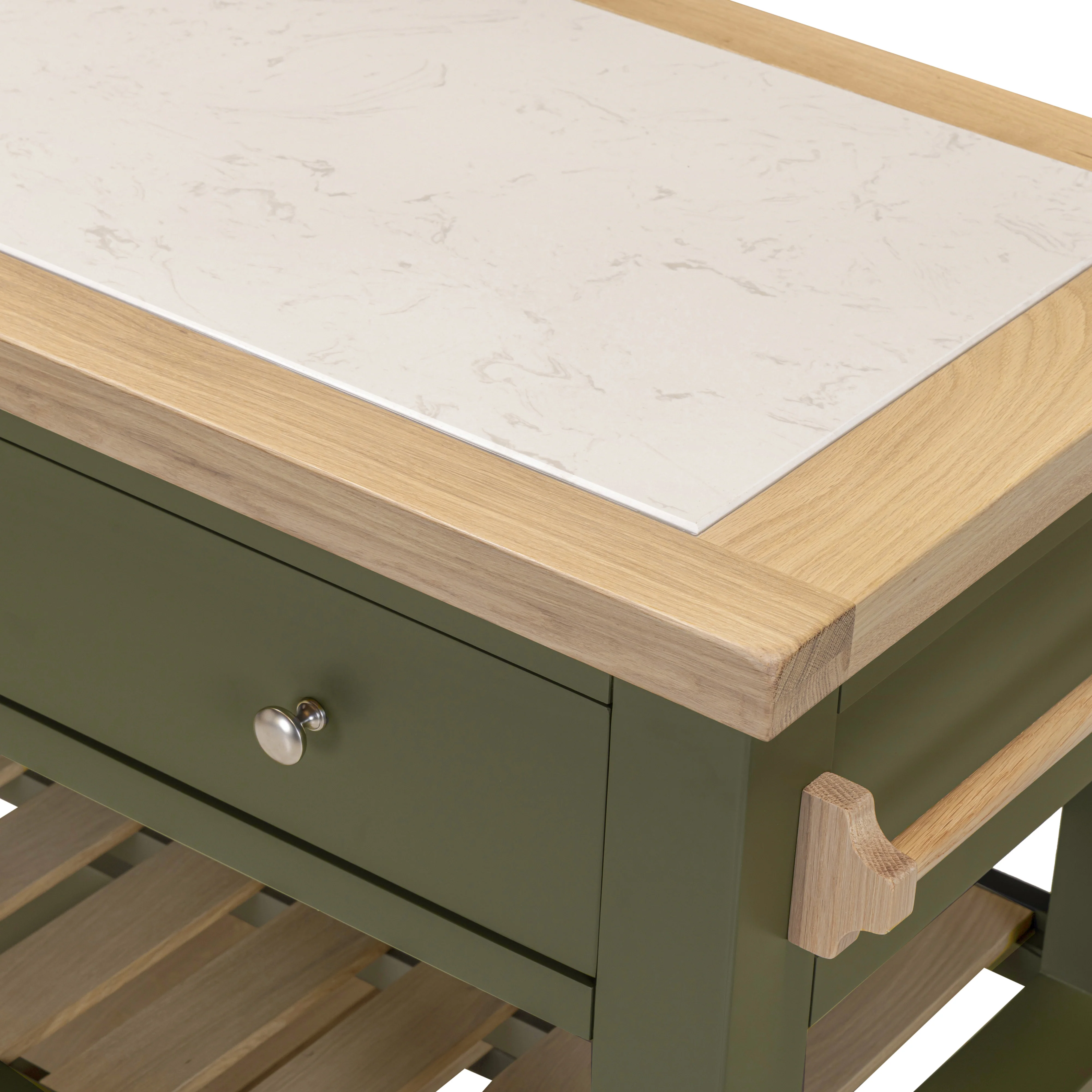 Chester Forest Green Small Kitchen Island with White Top - Image 7