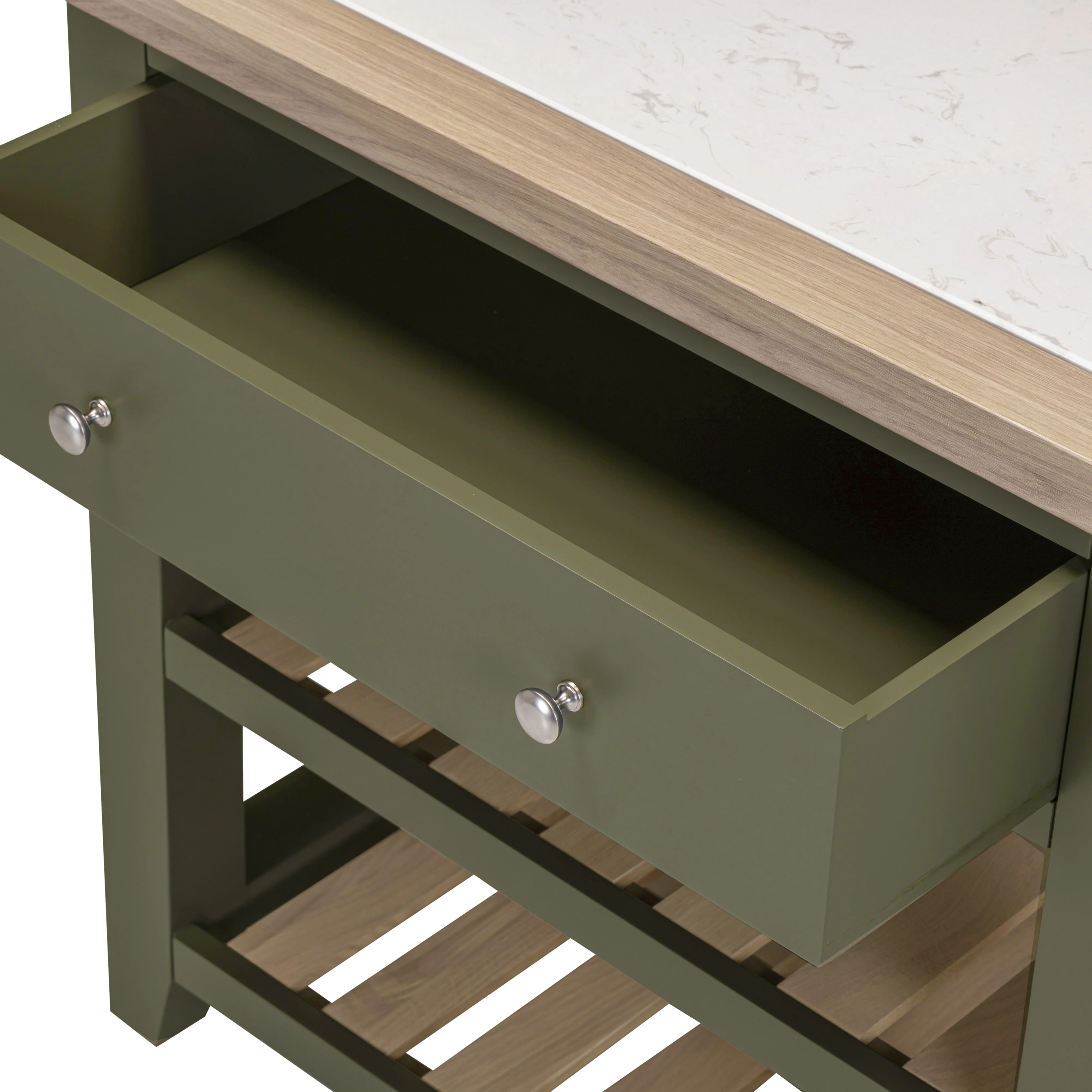 Chester Forest Green Small Kitchen Island with White Top - Image 8