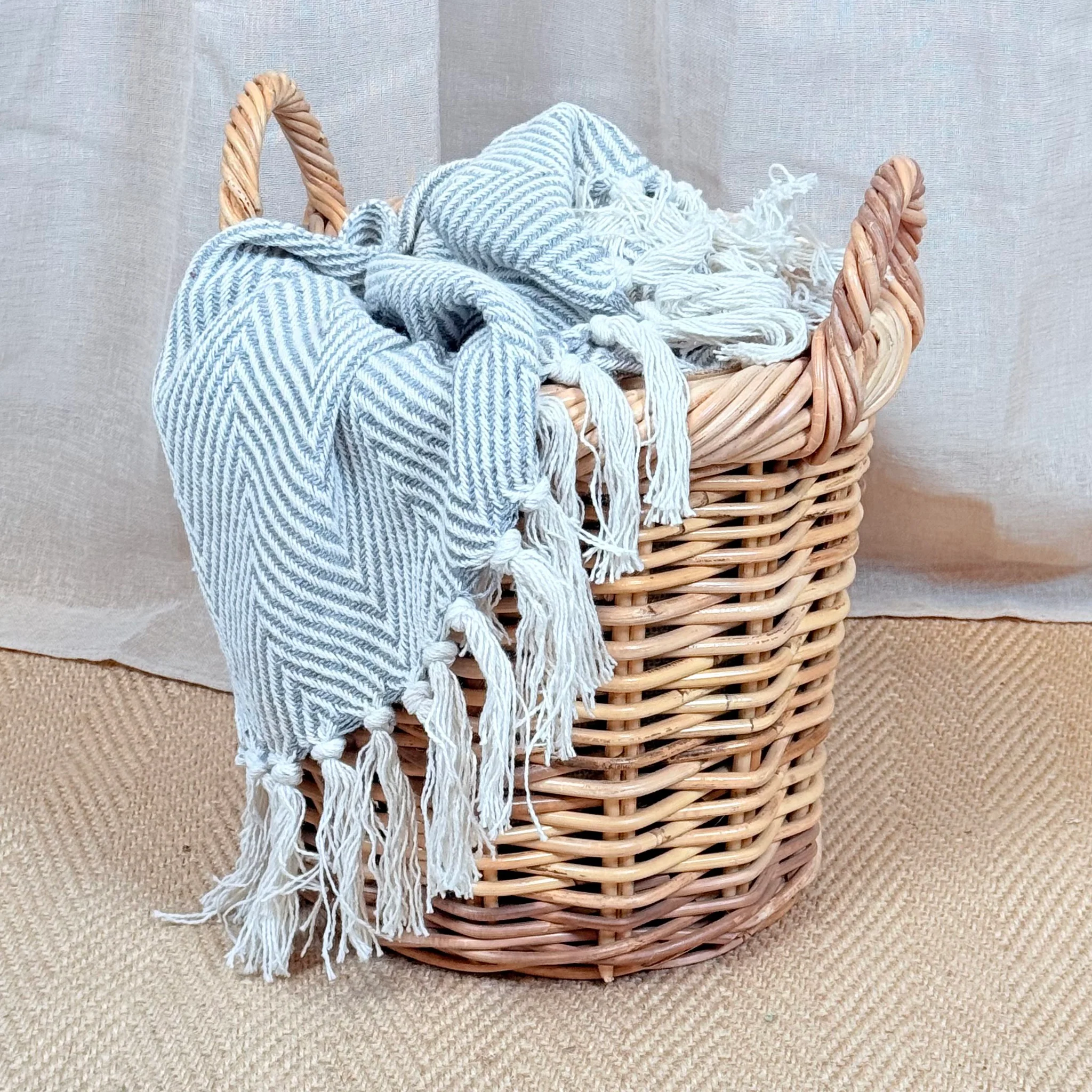 Chunky Weave Rattan Round Log Basket | Small