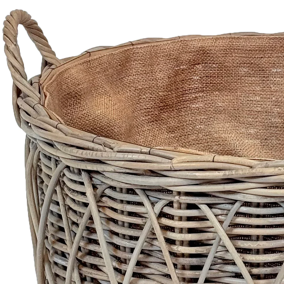 Cross Weave Round Rattan Log Basket | Medium - Image 3