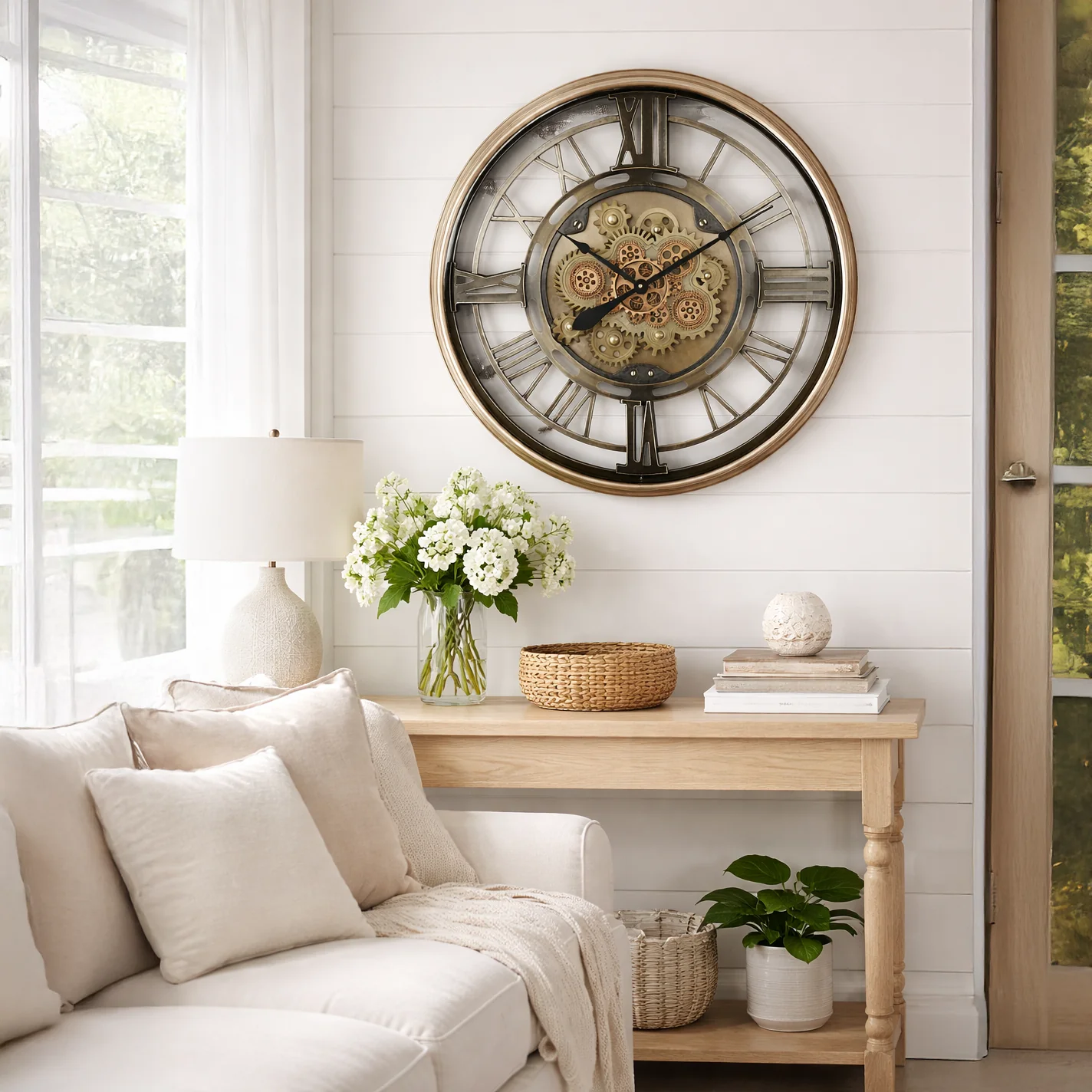 Gold Industrial Skeleton Cog Clock | Roman Numerals | 88 cm