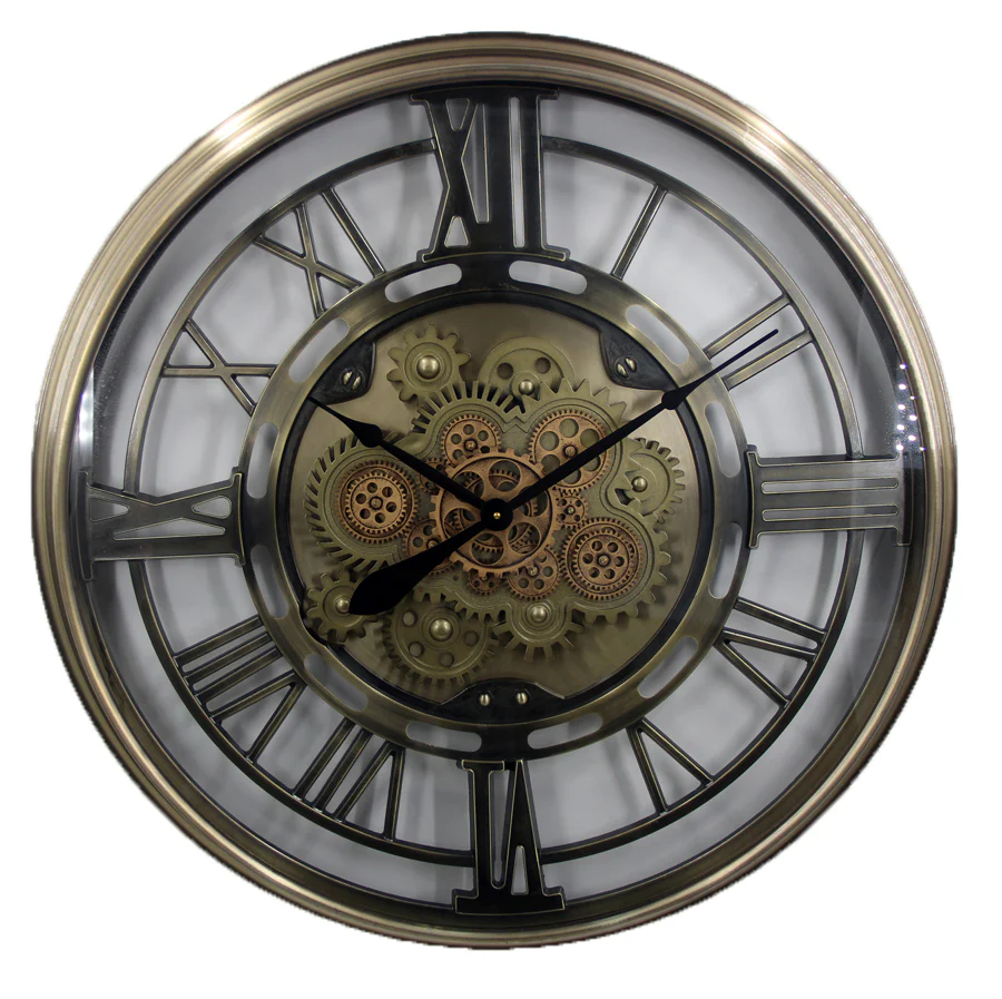 Gold Industrial Skeleton Cog Clock | Roman Numerals | 88 cm - Image 2