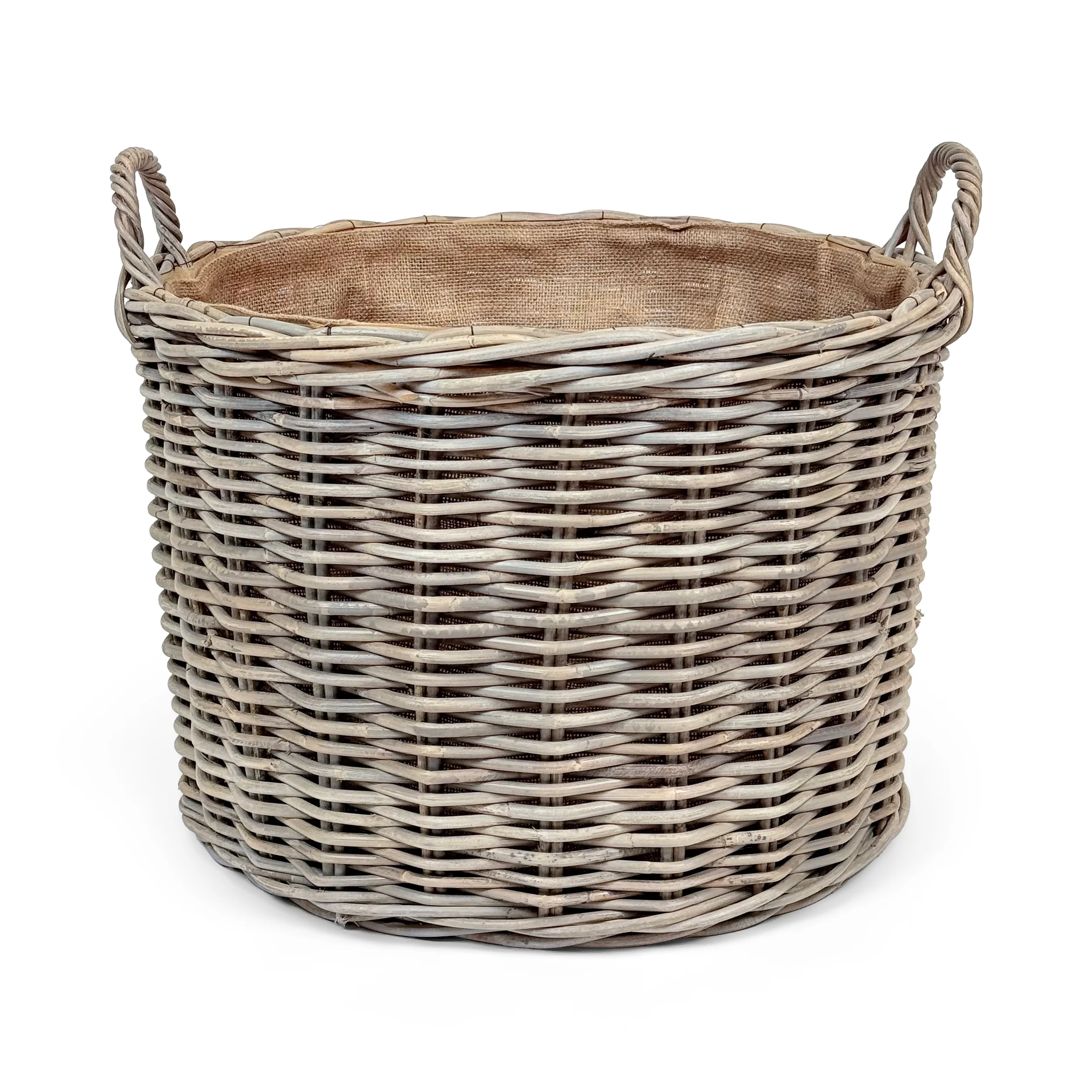 Grey Rattan Round Wicker Log Basket - Image 2