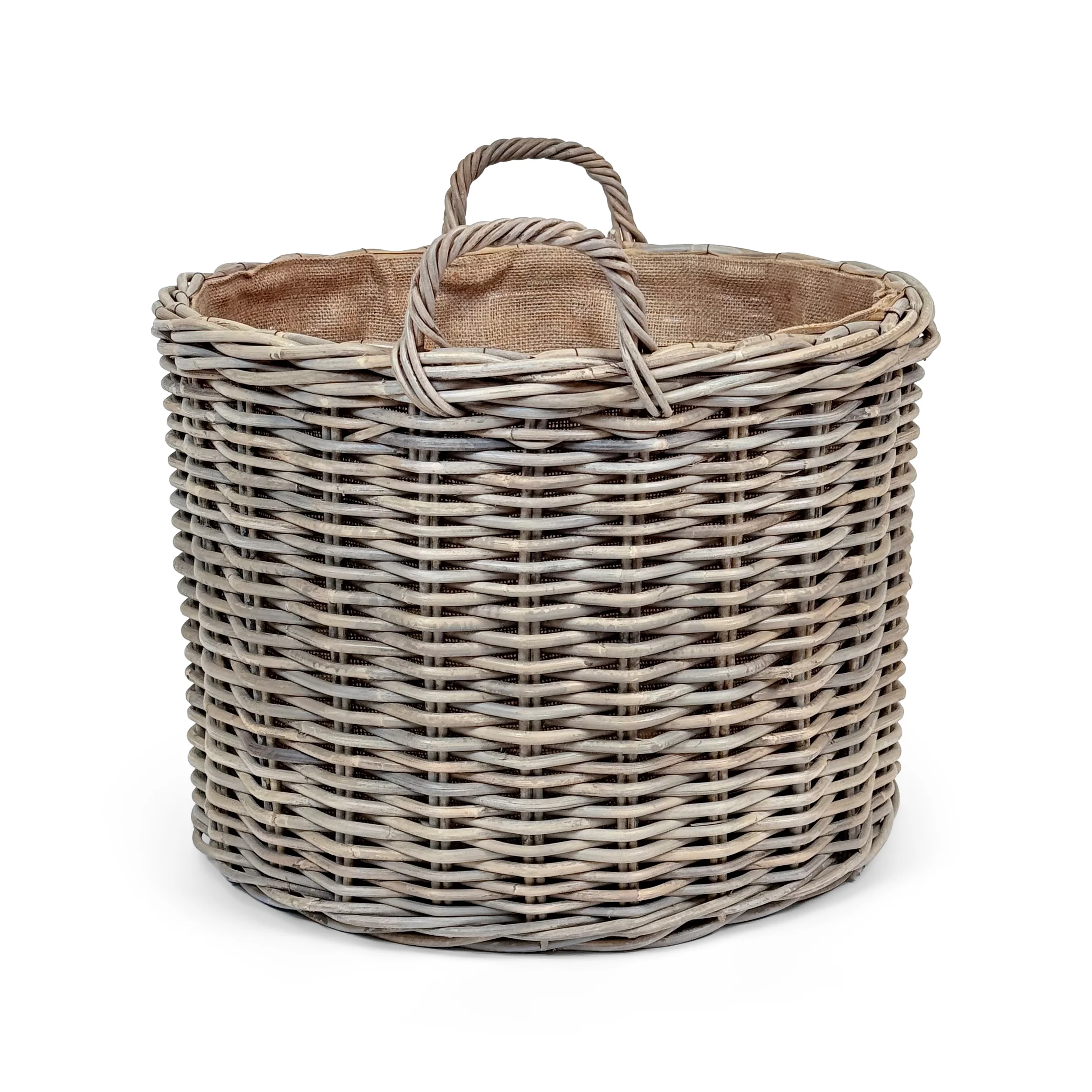 Grey Rattan Round Wicker Log Basket - Image 3