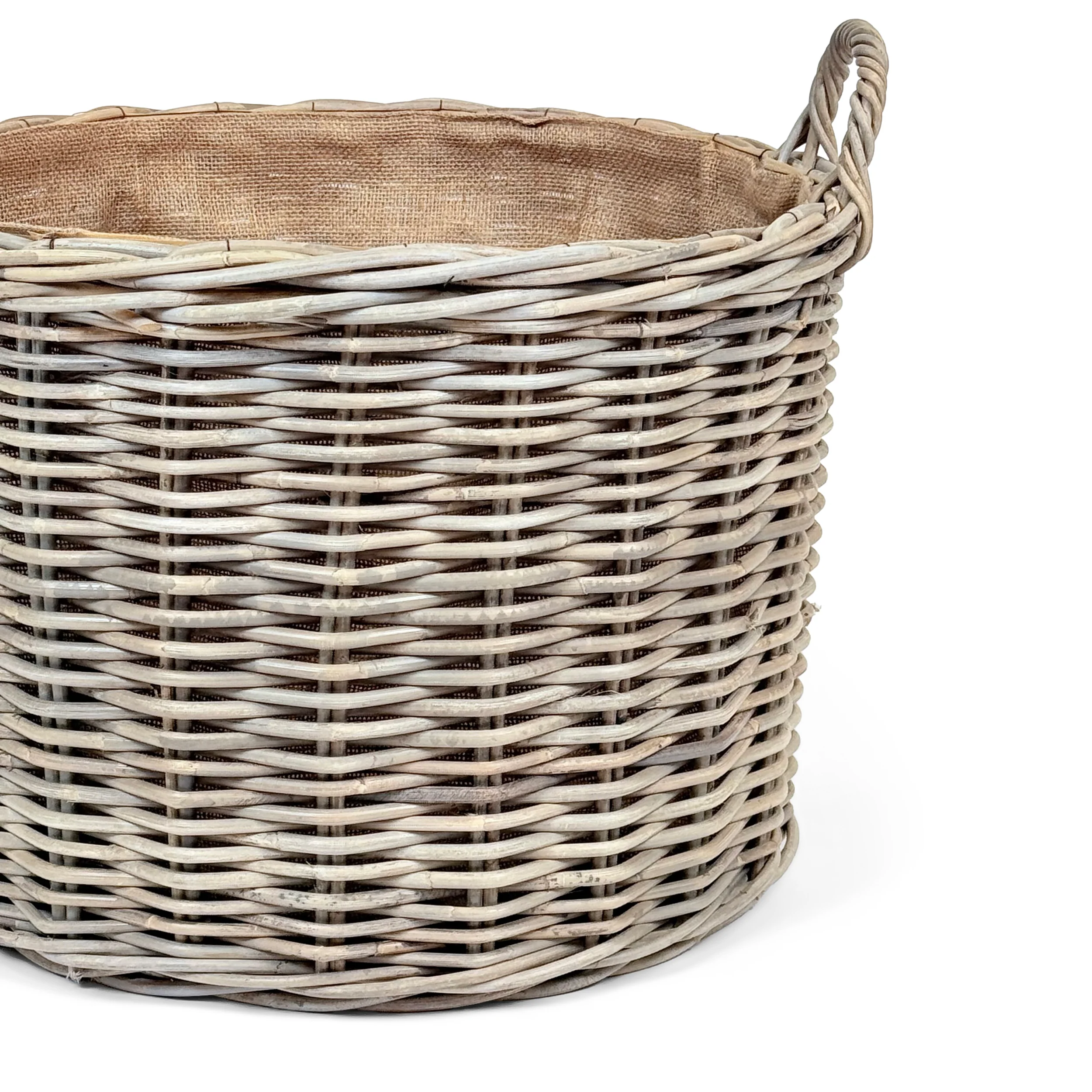 Grey Rattan Round Wicker Log Basket - Image 4