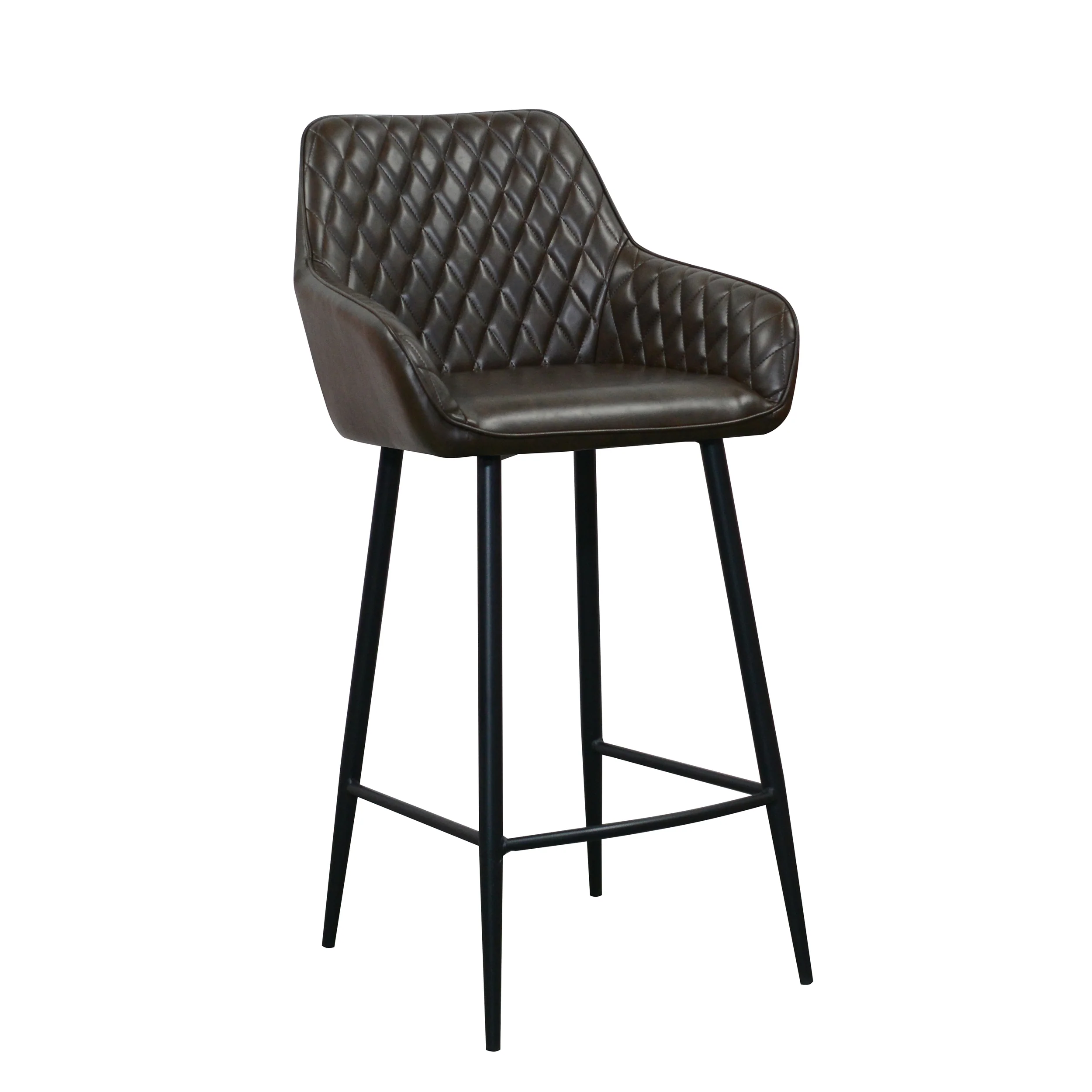 Harold Faux Leather Quilted Bar Stool | Dark Brown - Image 3