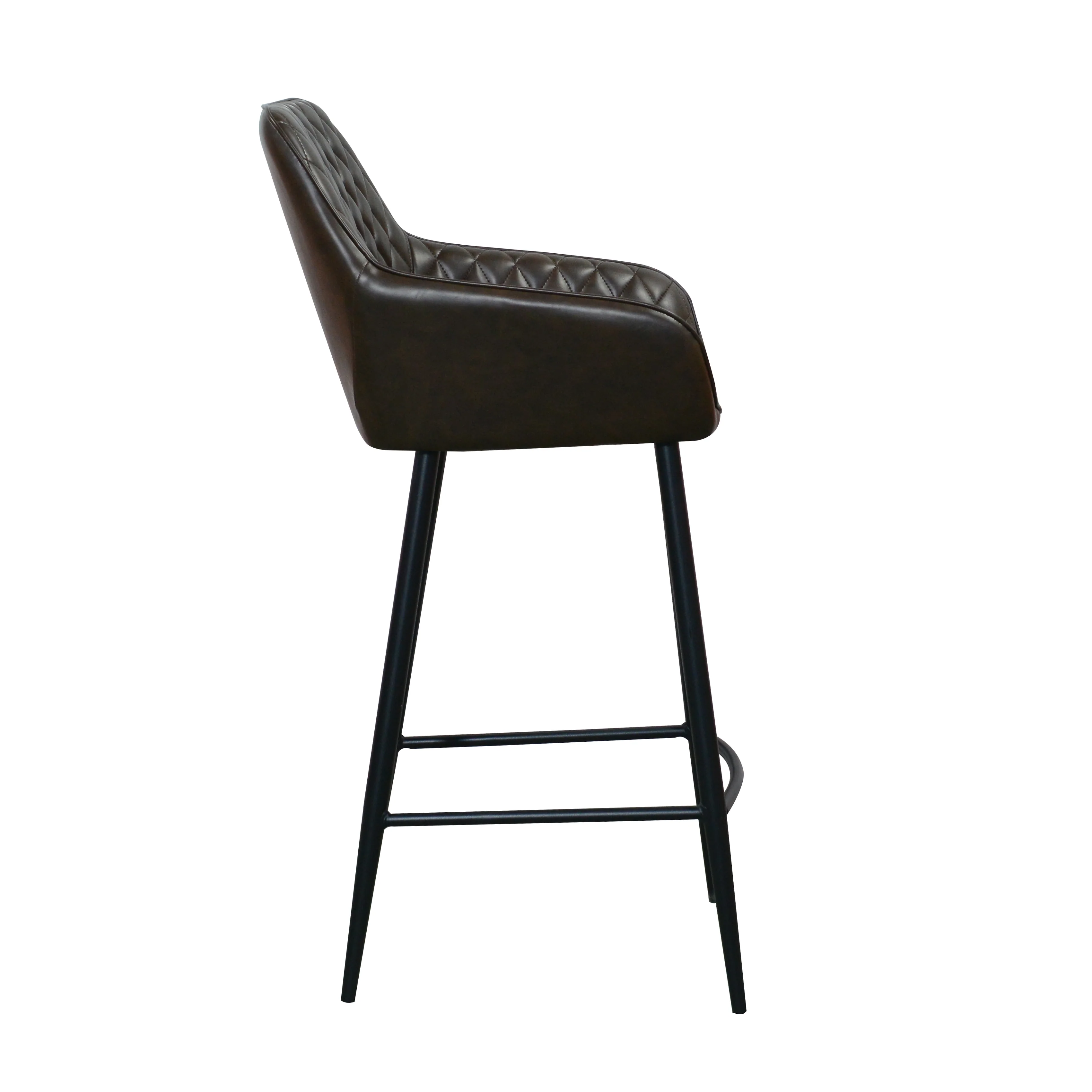 Harold Faux Leather Quilted Bar Stool | Dark Brown - Image 4