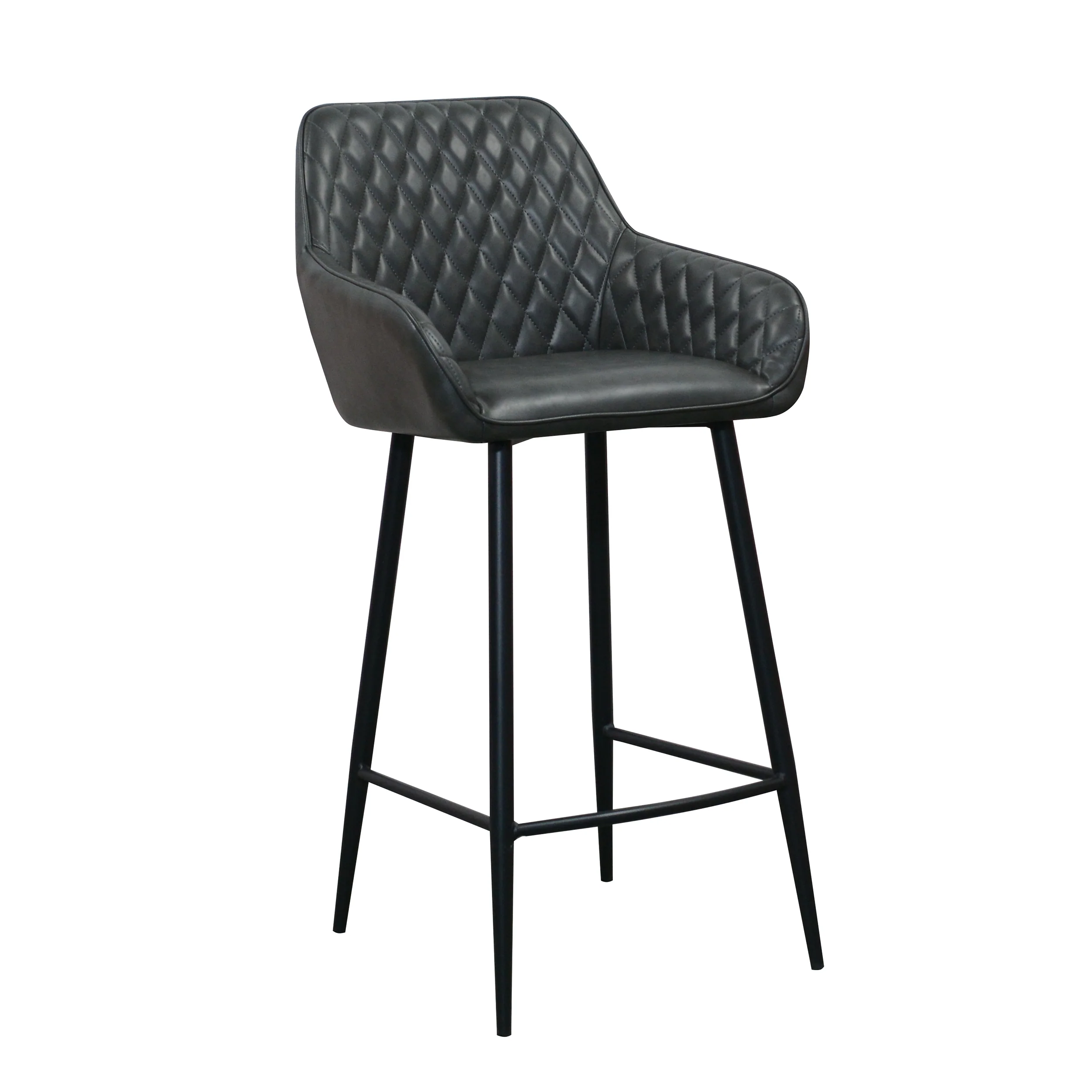 Harold Faux Leather Quilted Bar Stool | Grey - Image 3