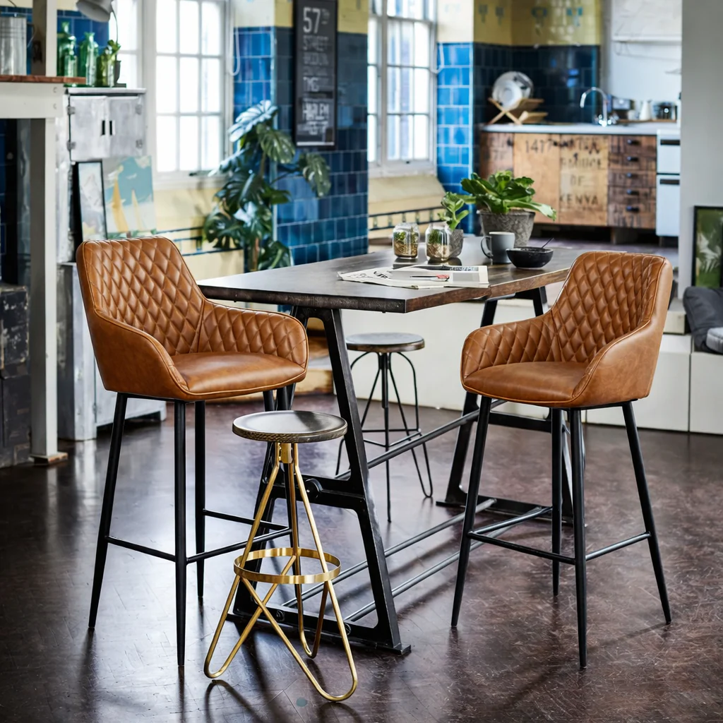 Harold Faux Leather Quilted Bar Stool | Tan
