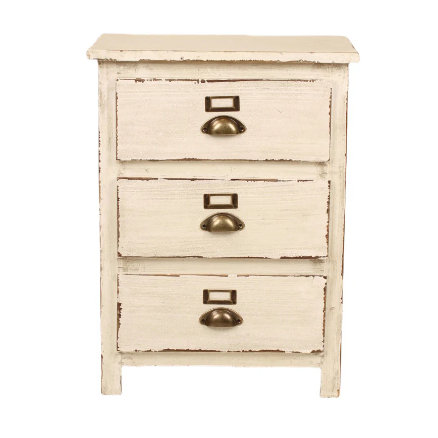 Heritage Distressed White 3 Drawer Bedside - Image 3