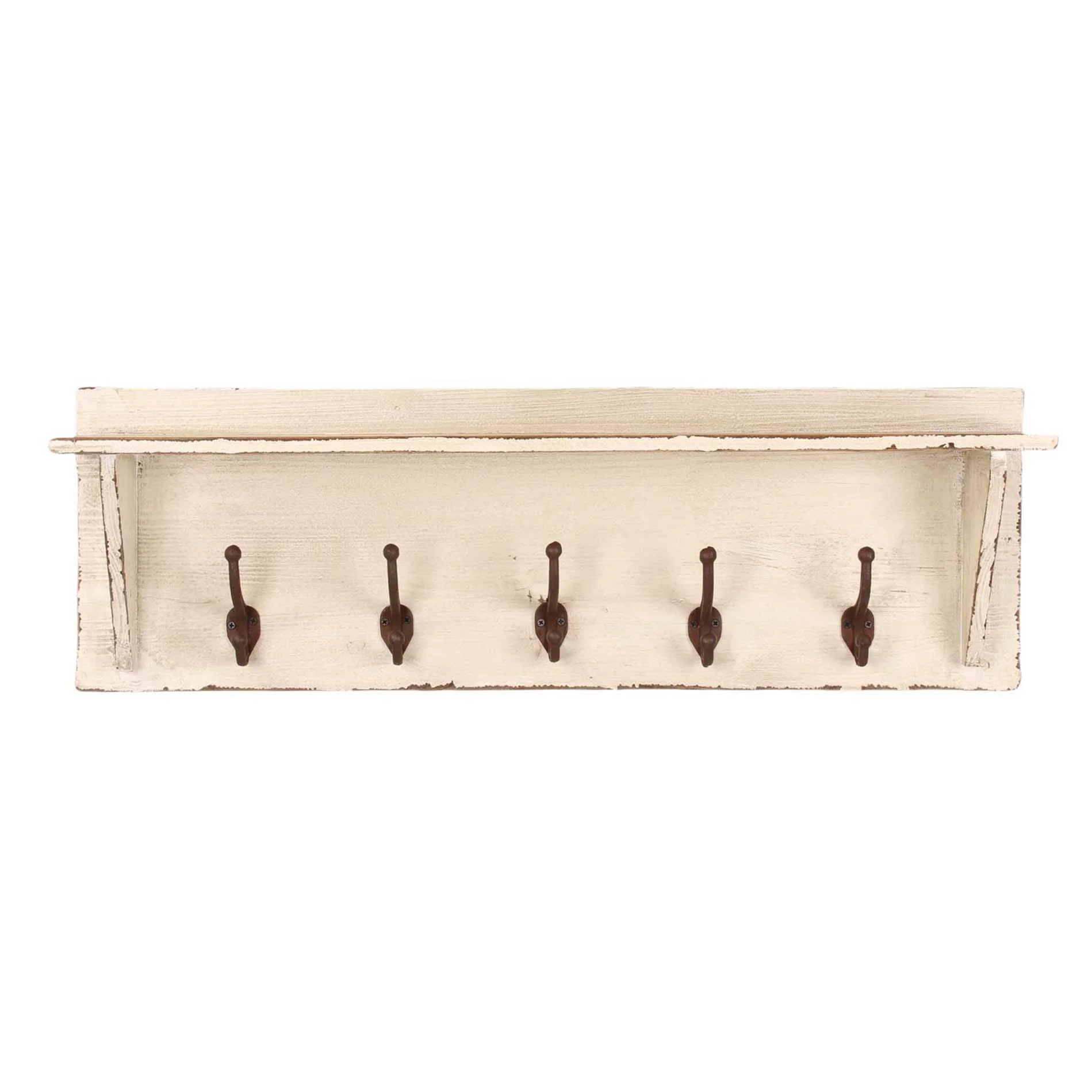Heritage Distressed White Cloakroom Storage Shelf and Hooks - Image 3