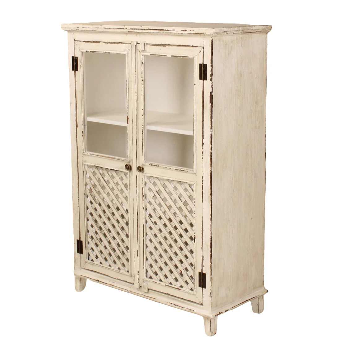 Heritage Distressed White Glass Display Cabinet - Image 3
