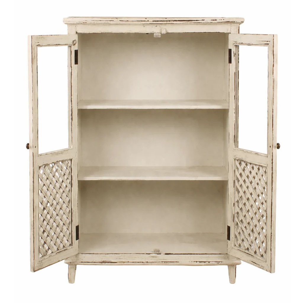 Heritage Distressed White Glass Display Cabinet - Image 4