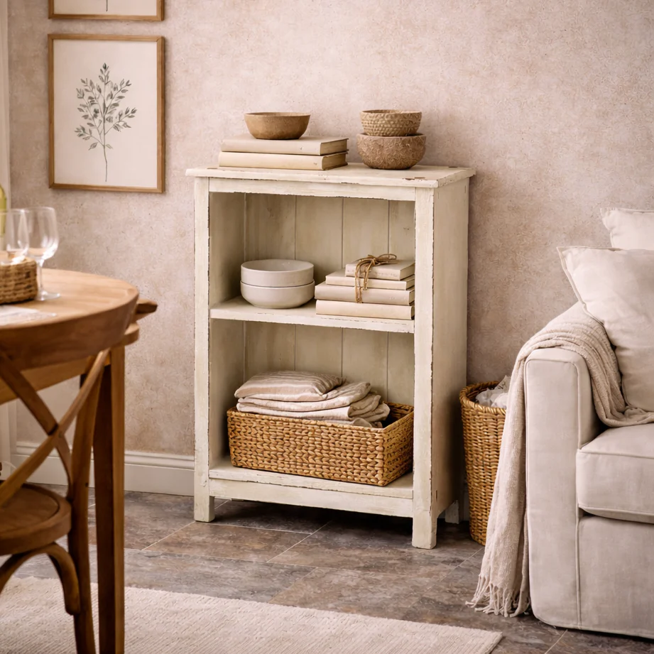 Heritage Distressed White Small Bookcase