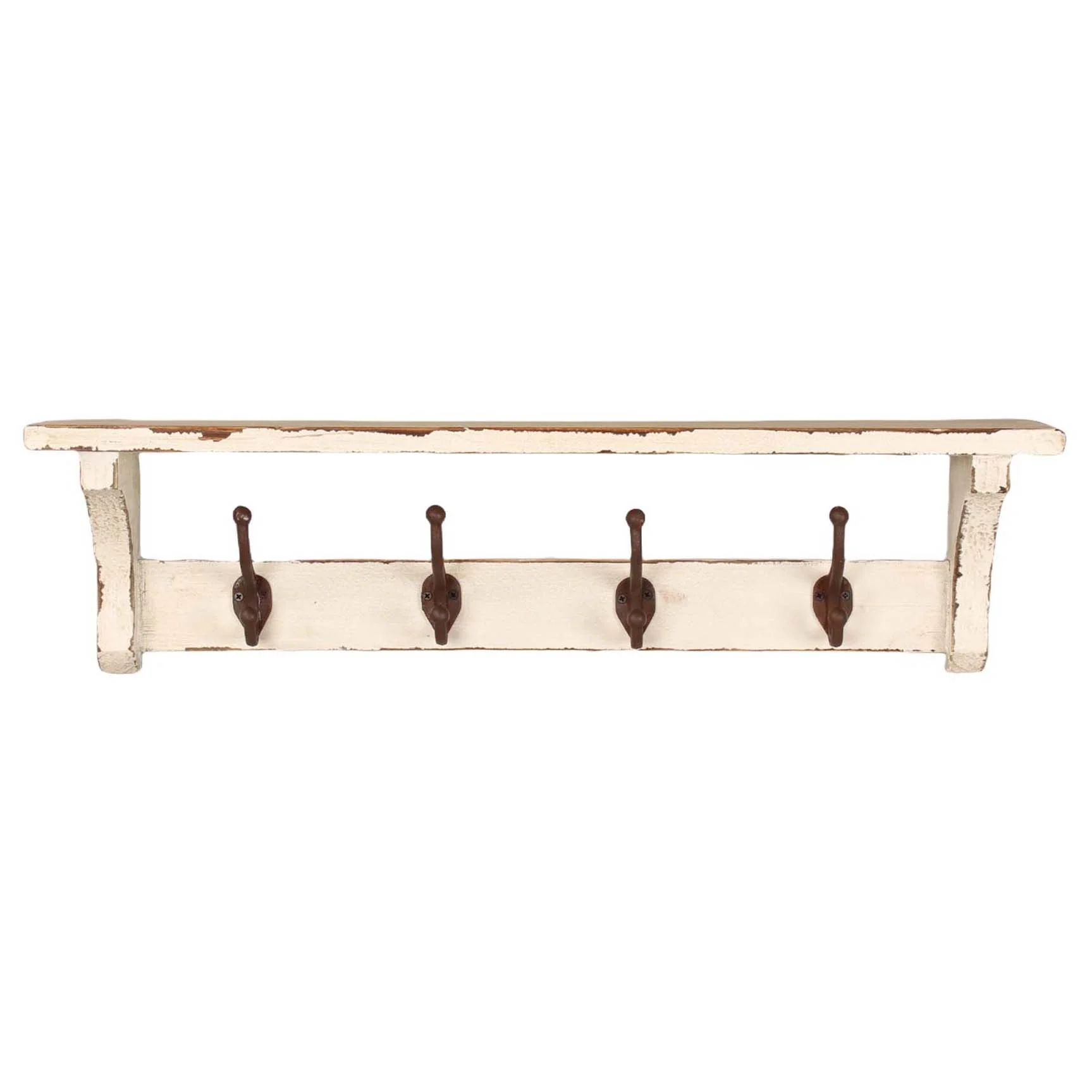 Heritage Distressed White Storage Shelf and Hooks - Image 3