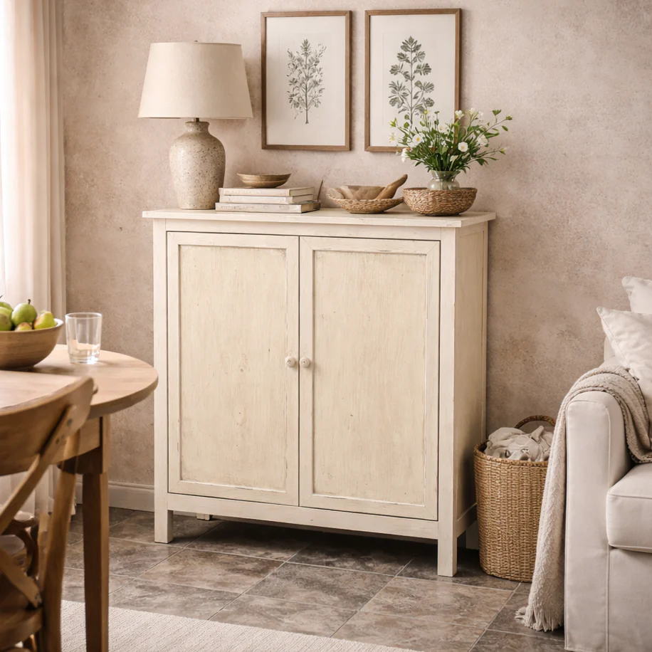 Heritage Distressed White Two Door Cabinet