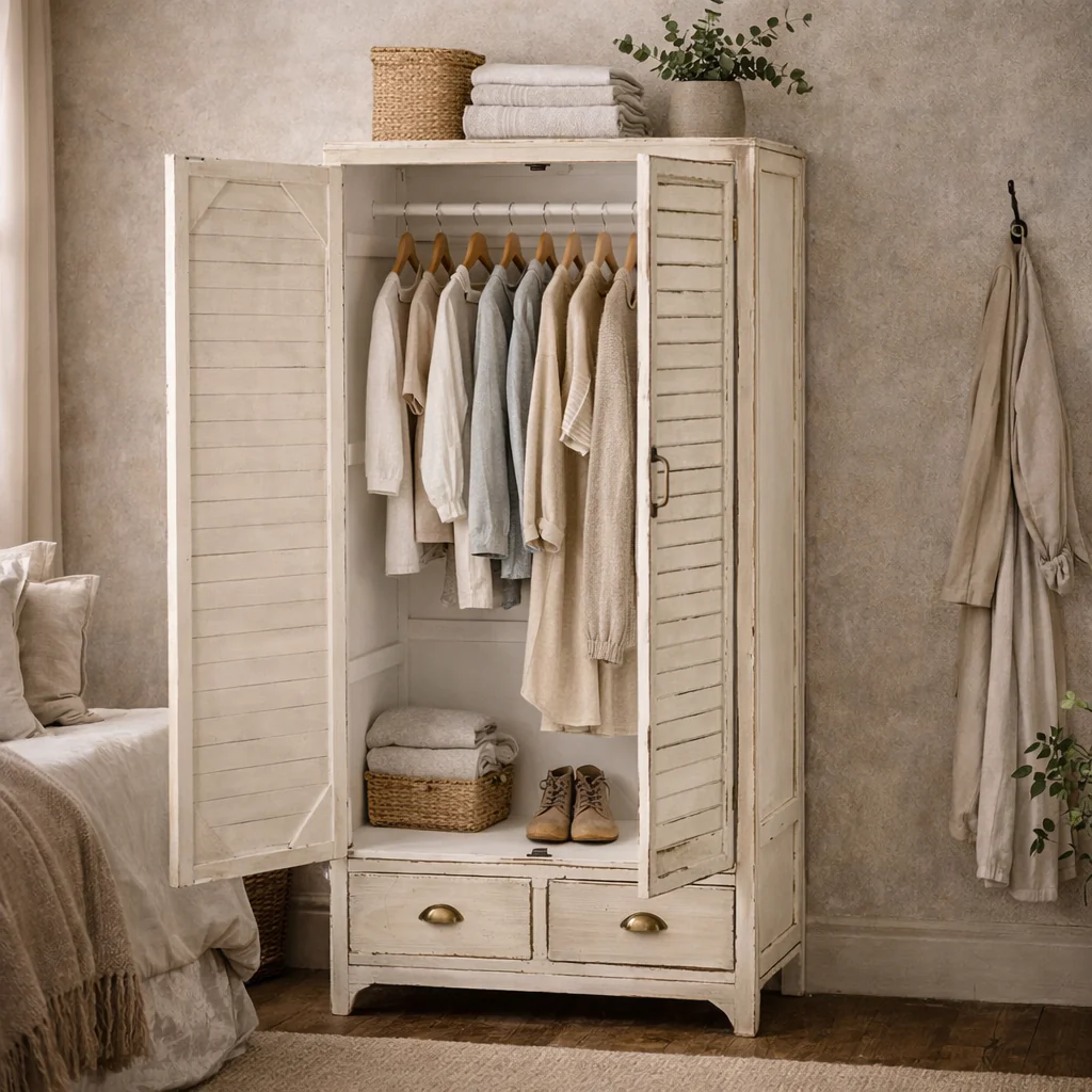 Heritage Distressed White Wardrobe