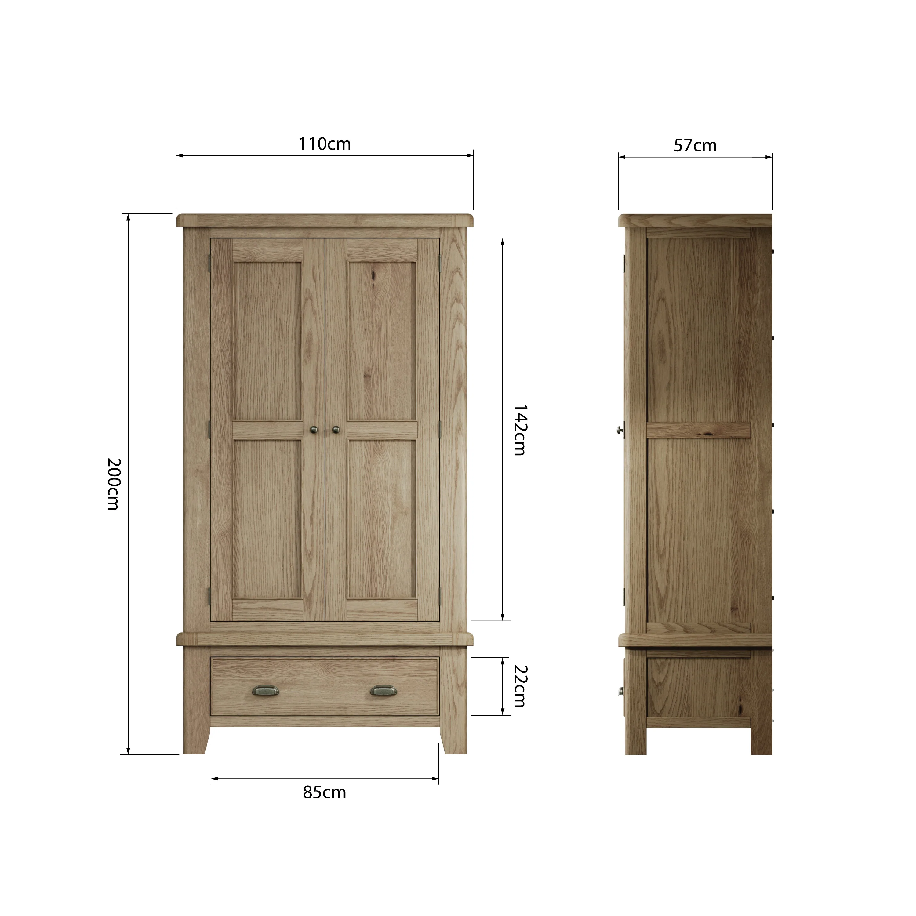 Hove Smoked Oak 2 Door Wardrobe with Drawer - Image 9