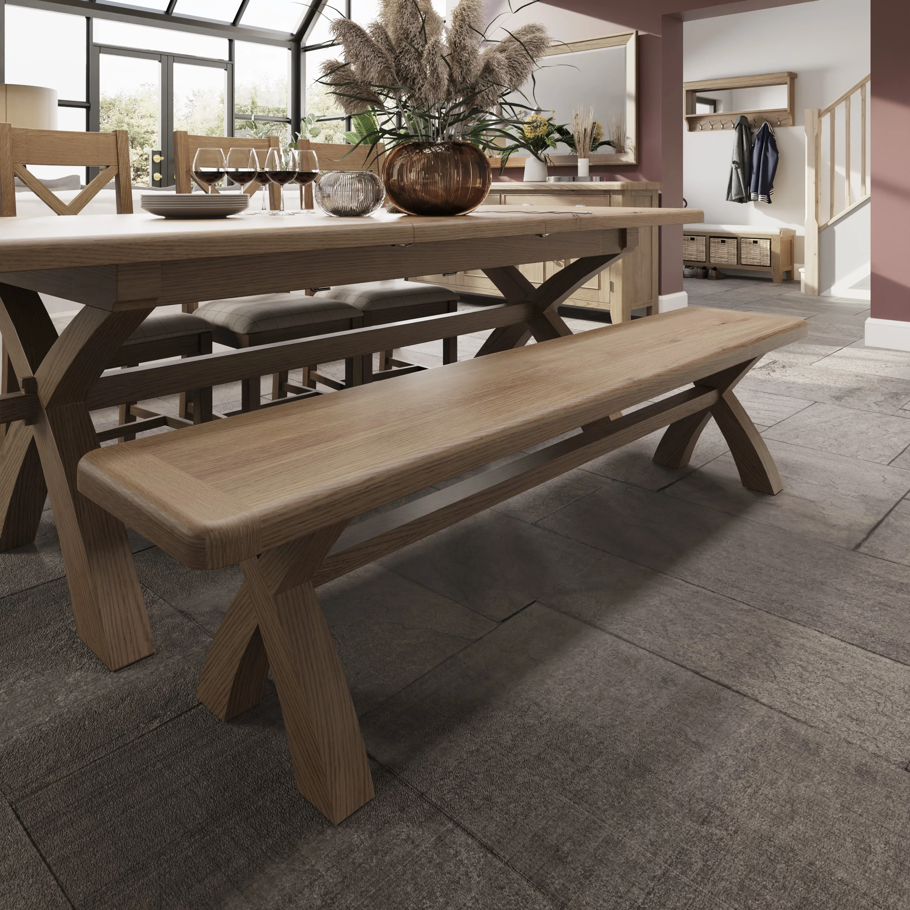 Hove Smoked Oak 2m Cross Leg Bench