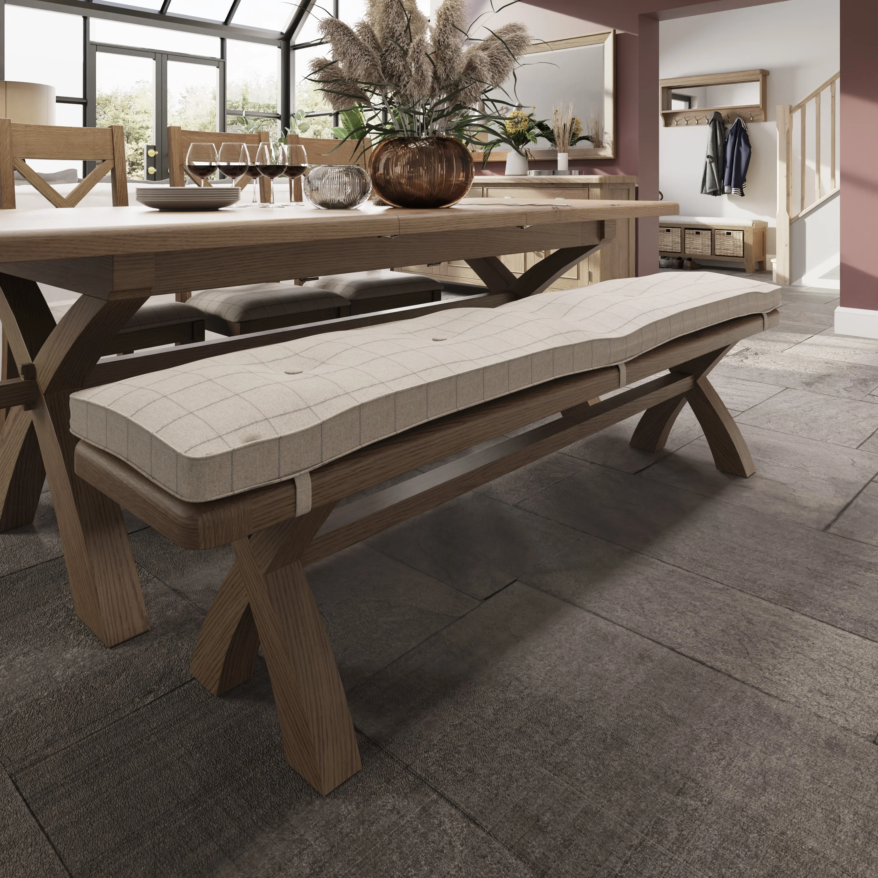 Hove Smoked Oak 2m Cross Leg Bench - Image 2
