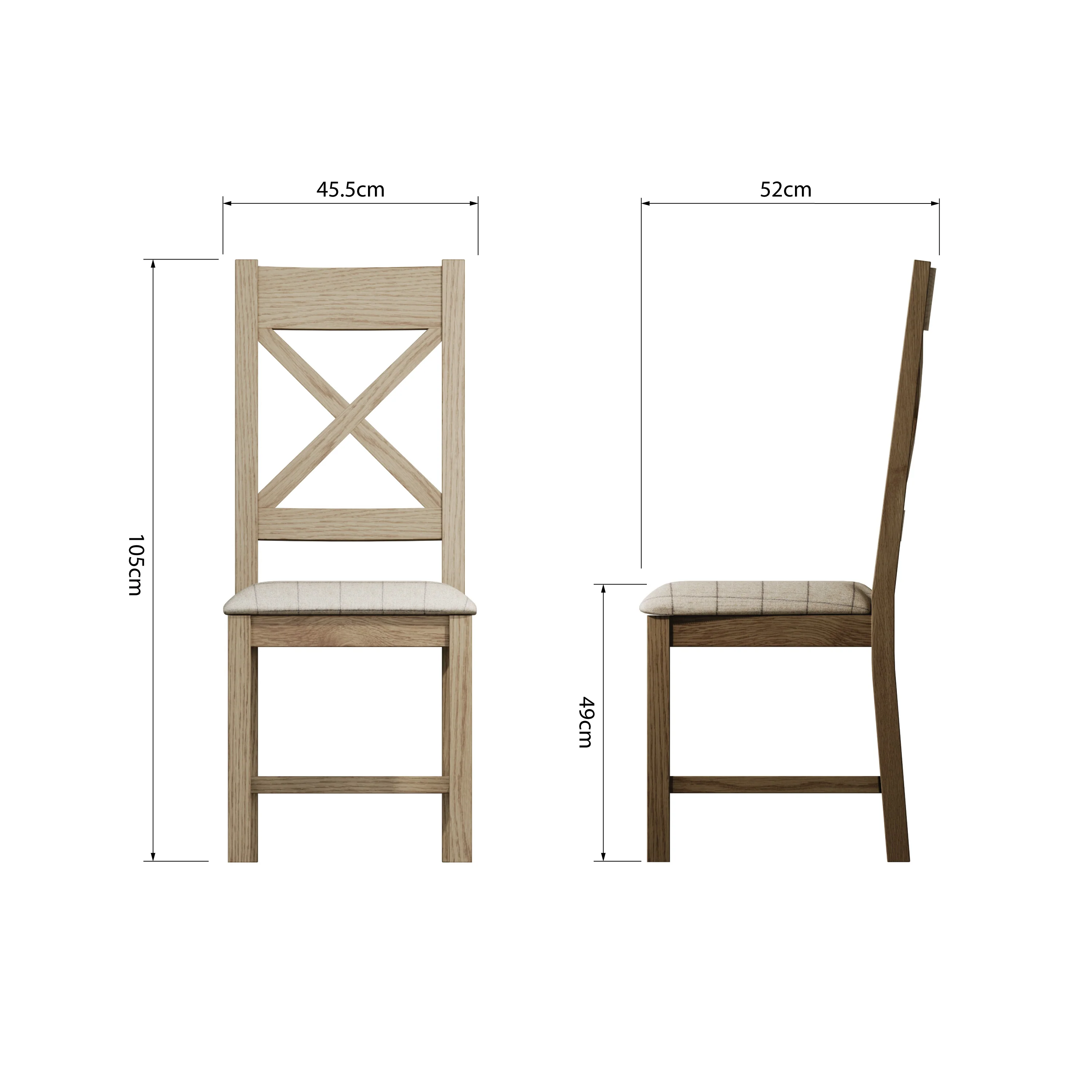 Hove Smoked Oak Cross Back Dining Chair With Natural Check Seat - Image 8