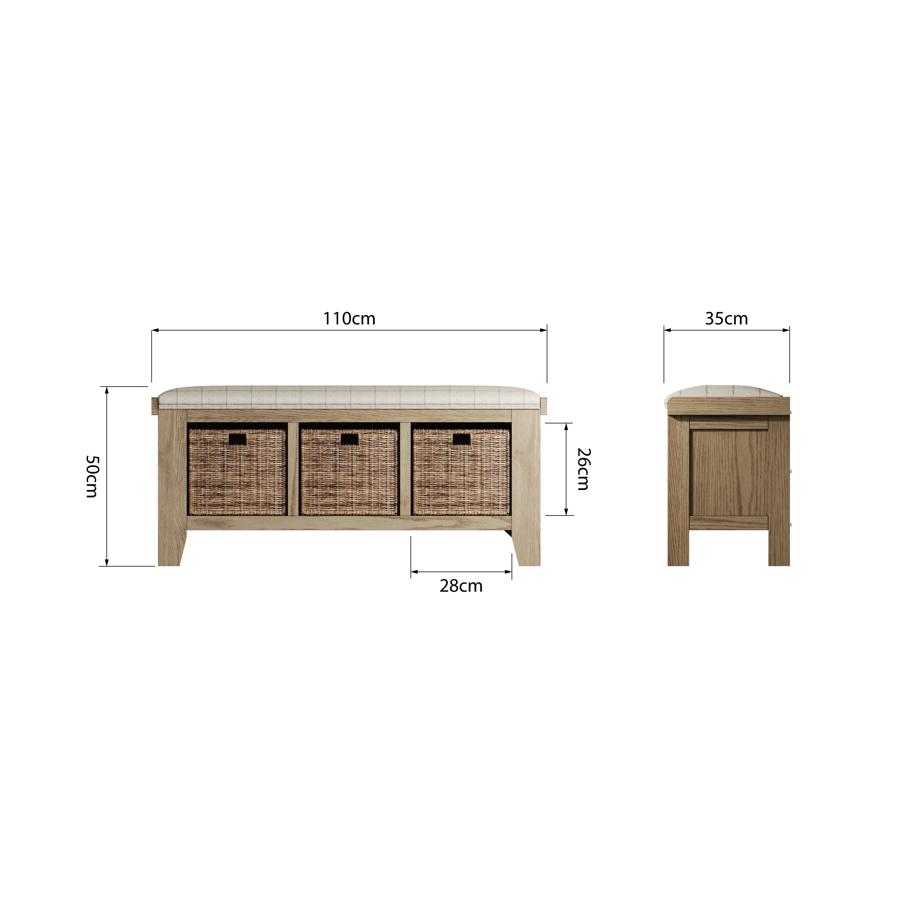 Hove Smoked Oak Hall Bench - Image 6