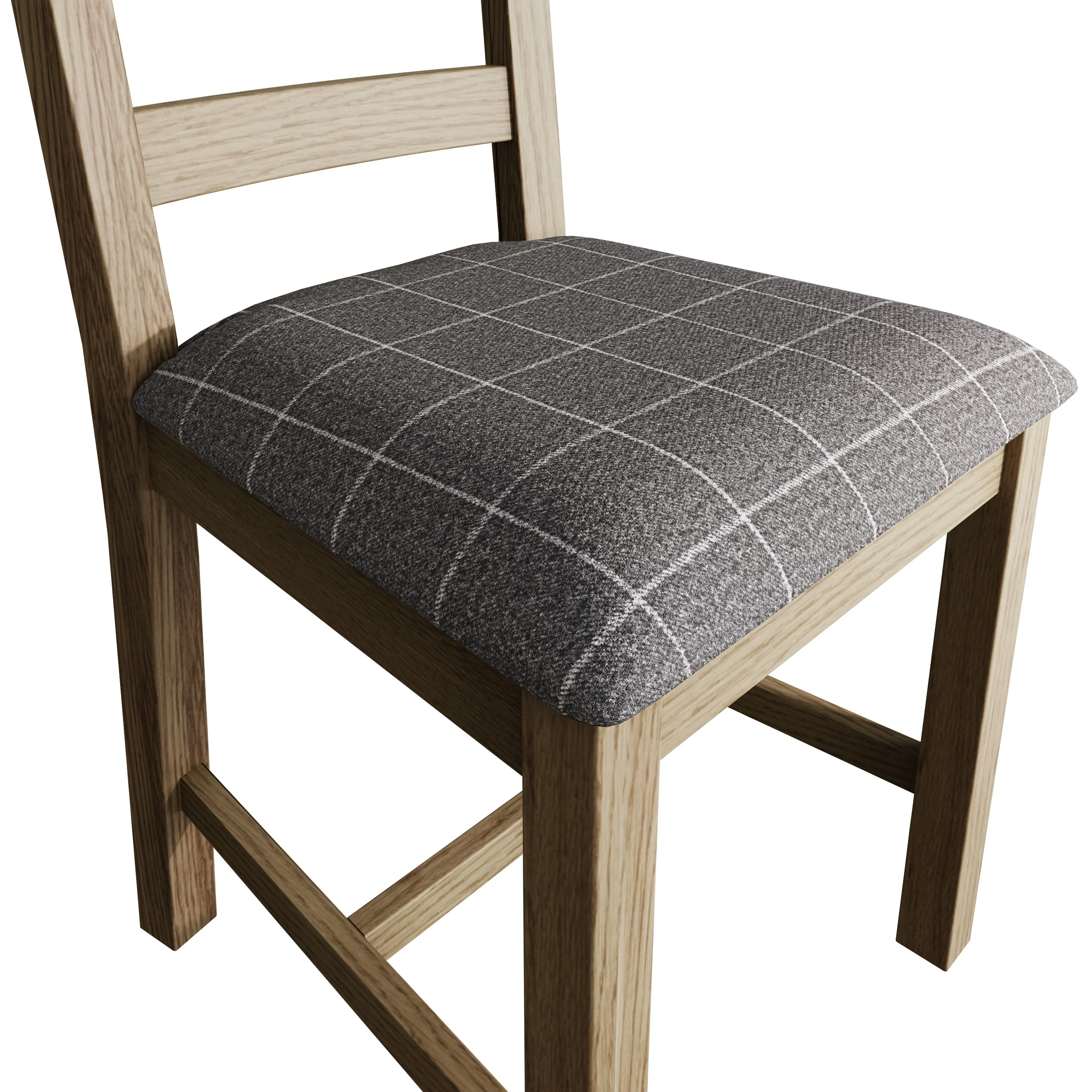 Hove Smoked Oak Ladder Back Dining Chair With Grey Check Seat - Image 5