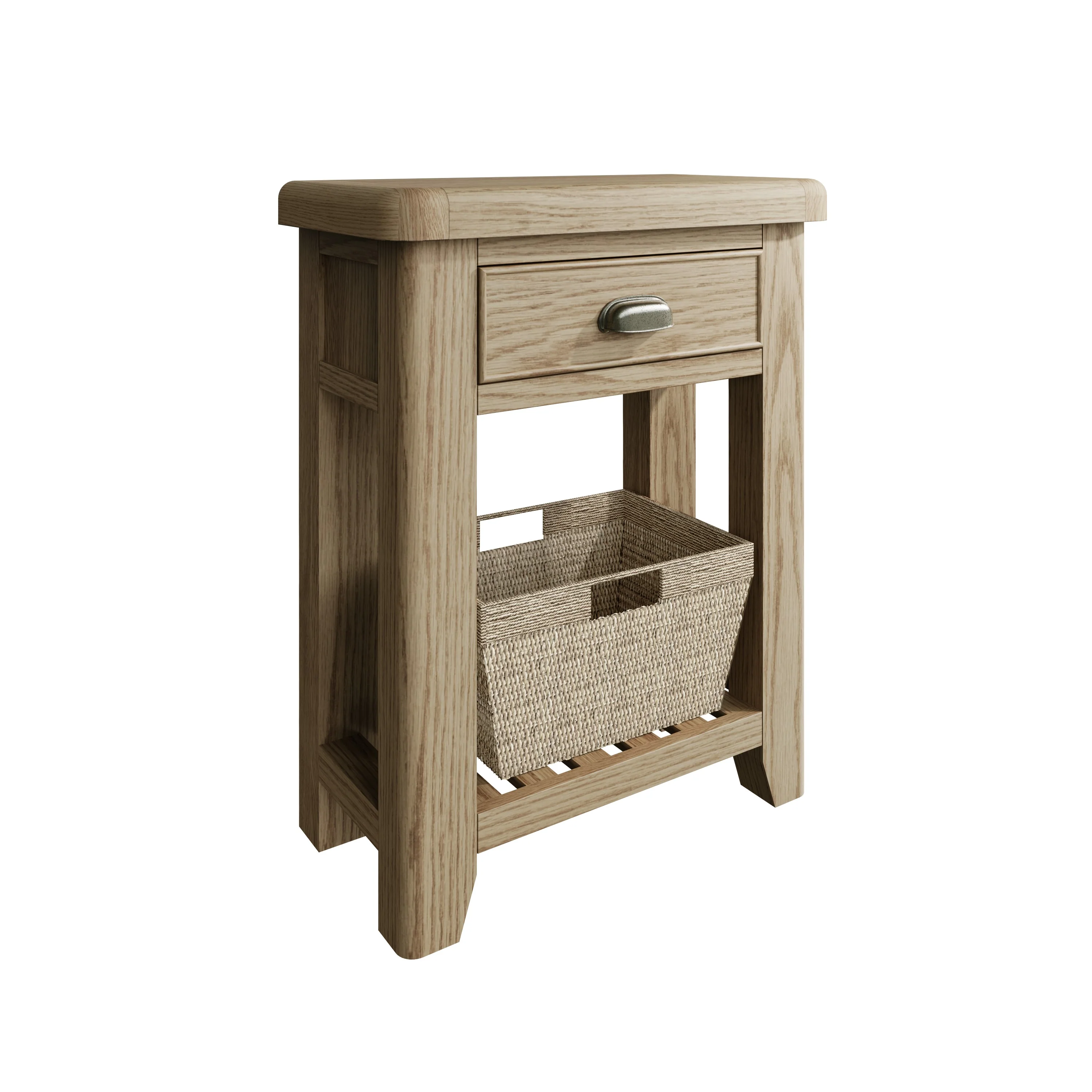 Hove Smoked Oak Telephone Table with Wicker Basket - Image 3