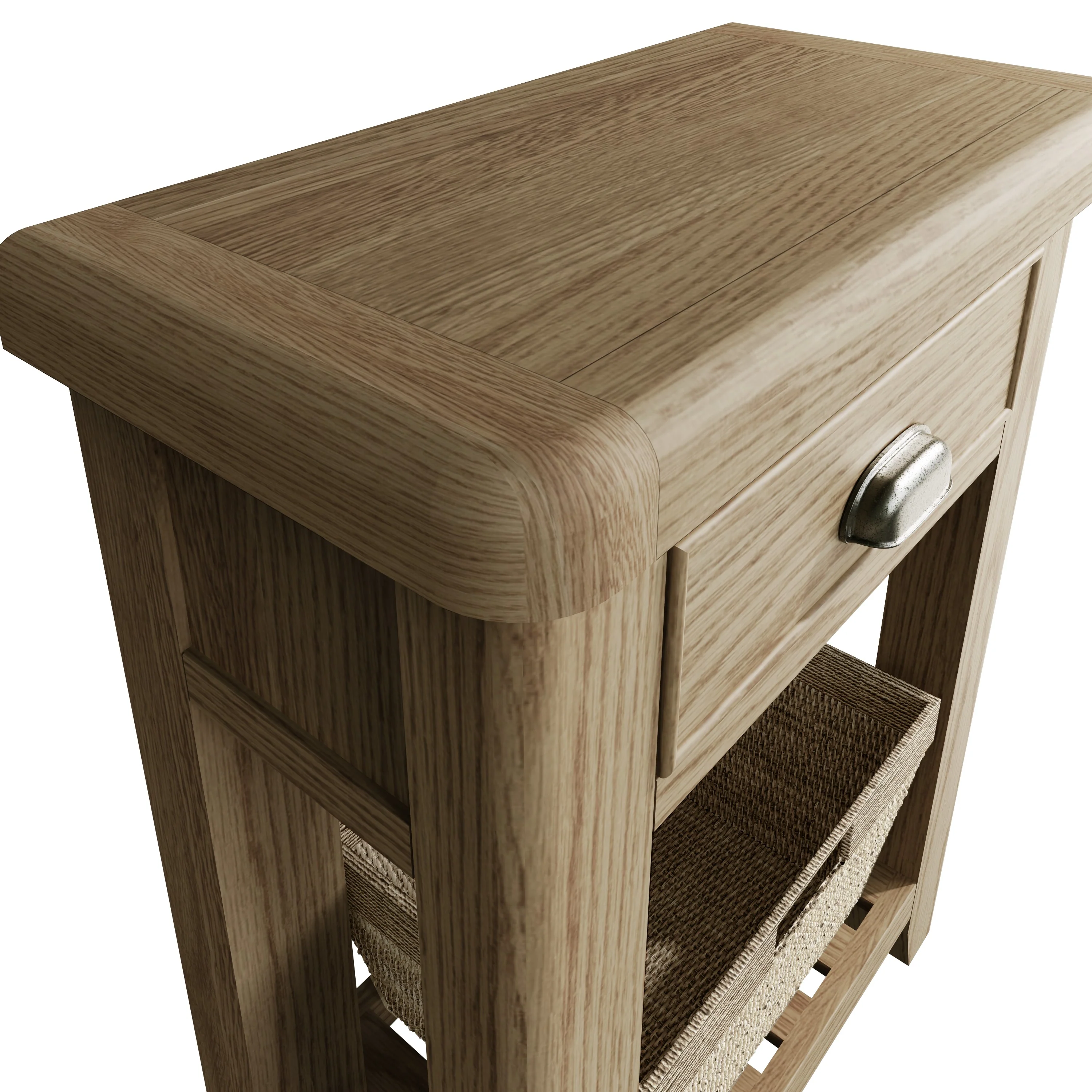 Hove Smoked Oak Telephone Table with Wicker Basket - Image 6