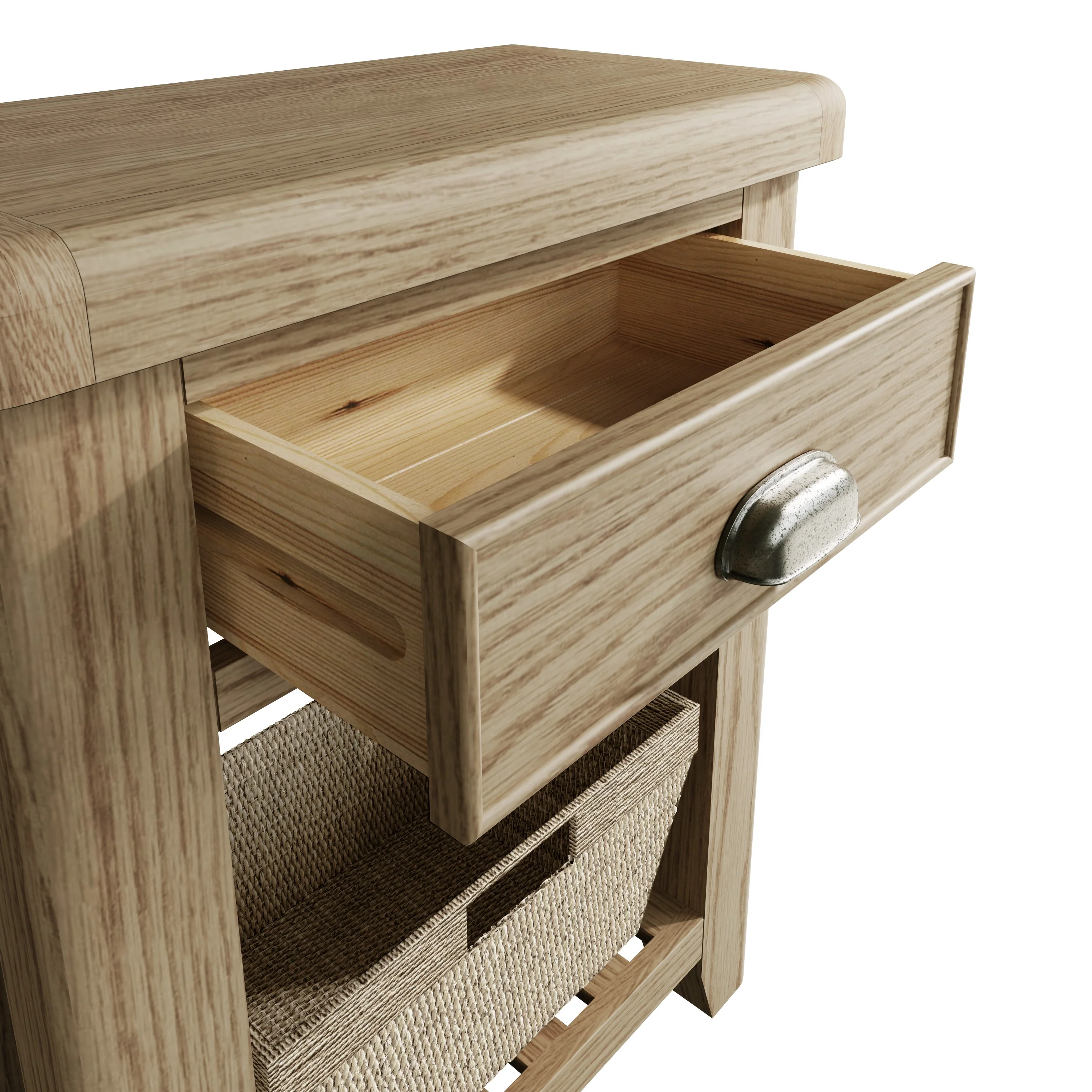 Hove Smoked Oak Telephone Table with Wicker Basket - Image 8