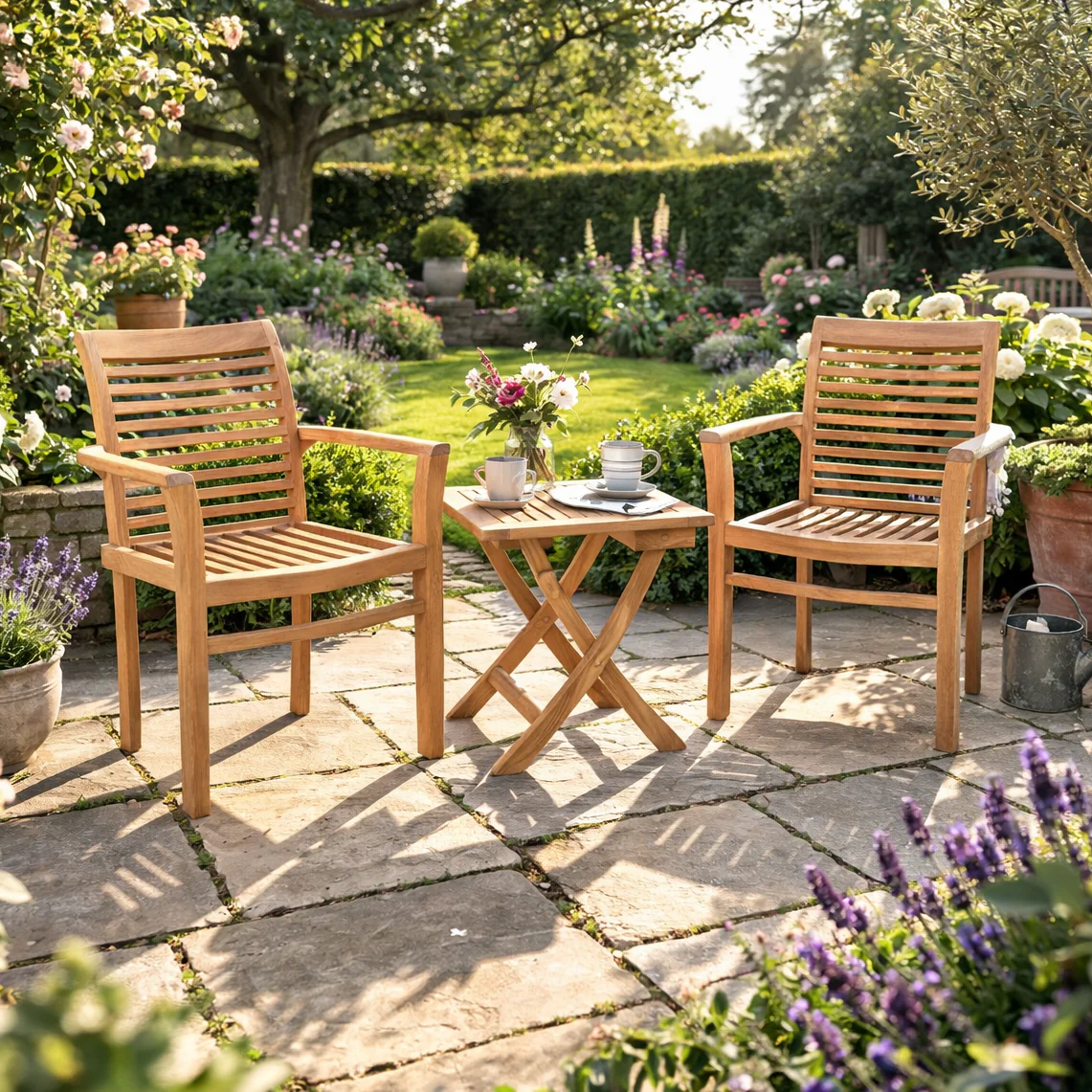 Lemington Teak Garden Companion Set with Grey Cushions - Image 3
