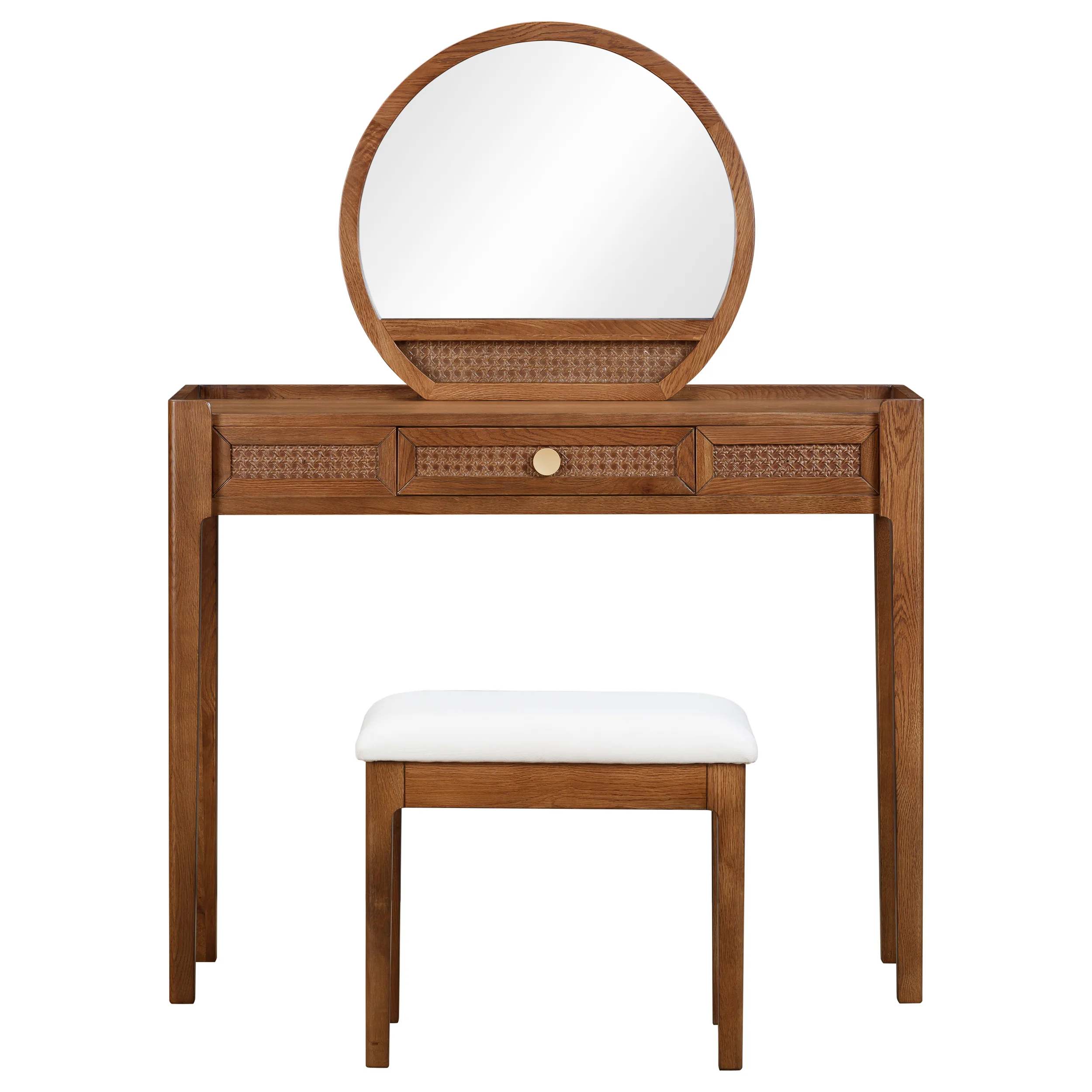 Lombok Walnut Rattan Dressing Table, Mirror & Stool Set - Image 3