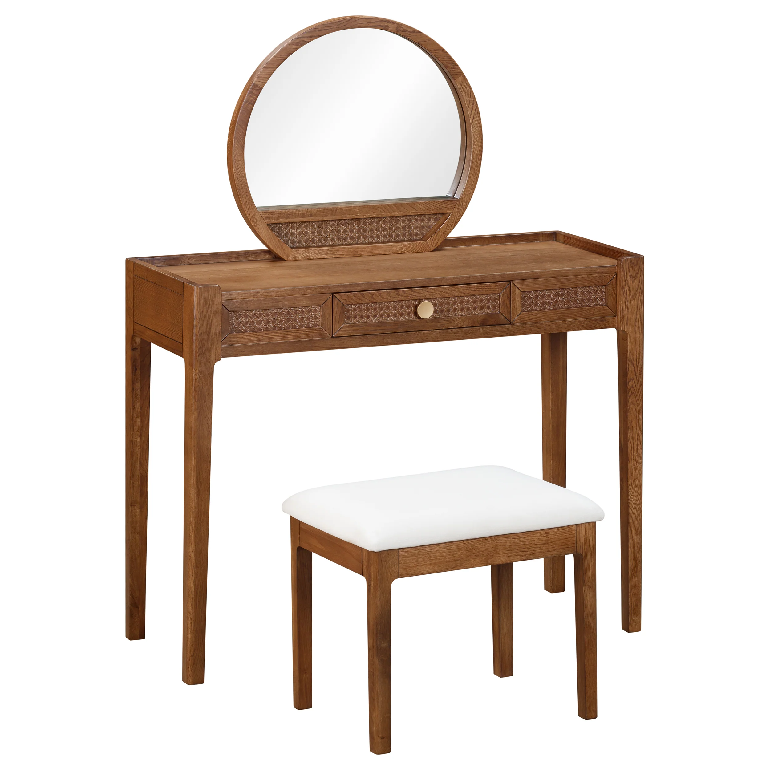 Lombok Walnut Rattan Dressing Table, Mirror & Stool Set - Image 4